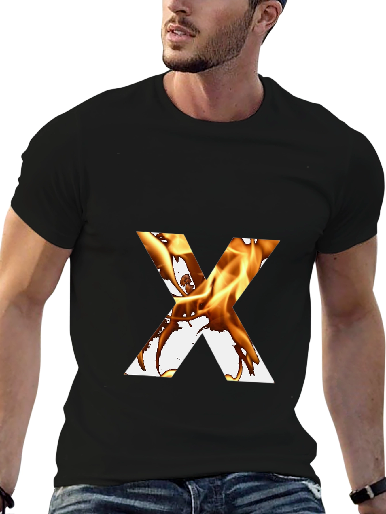 Fiery Letter X Graphic Tee - Bold Black T-Shirt