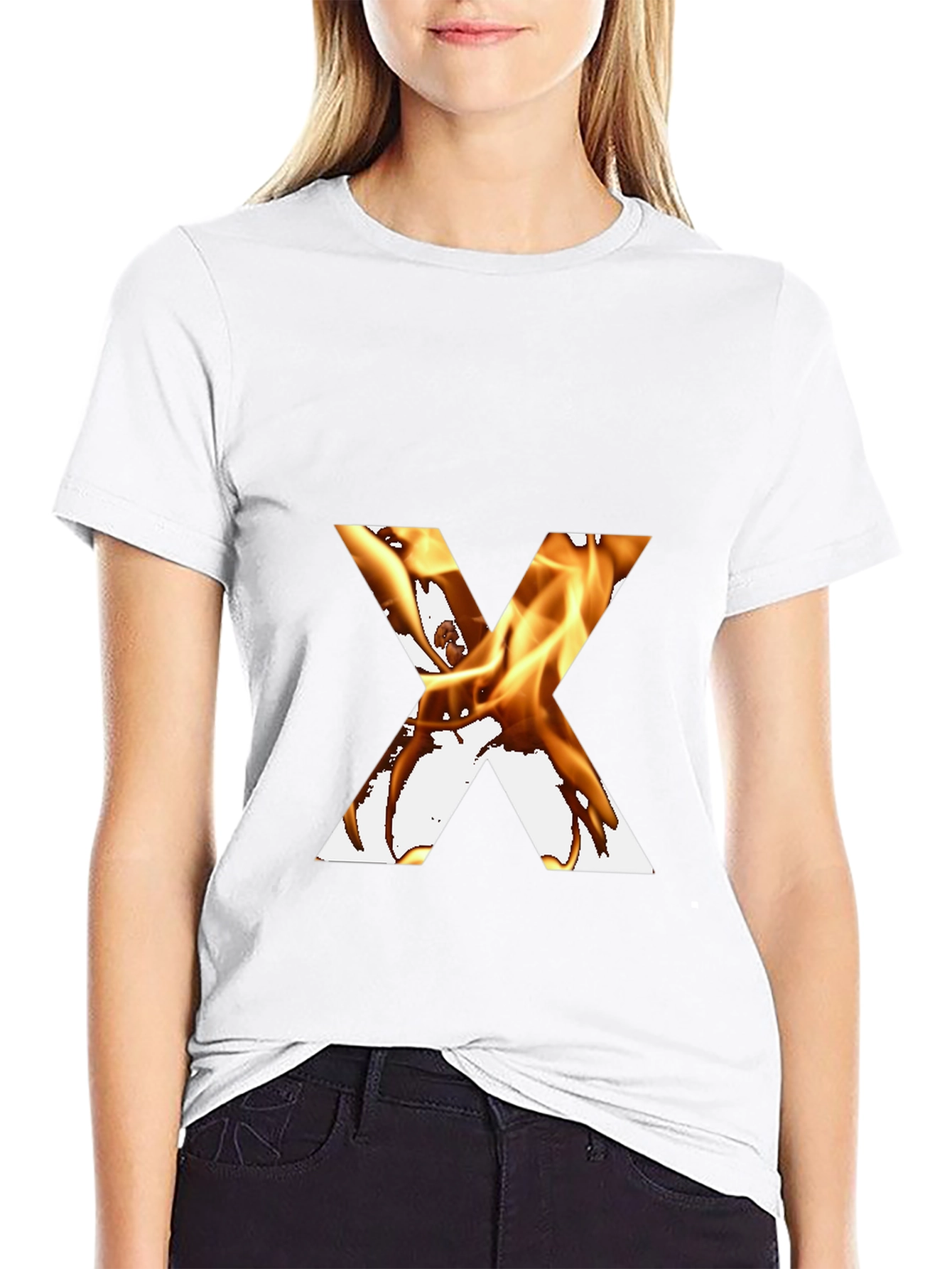 Fiery Letter X Graphic Tee - Bold Black T-Shirt