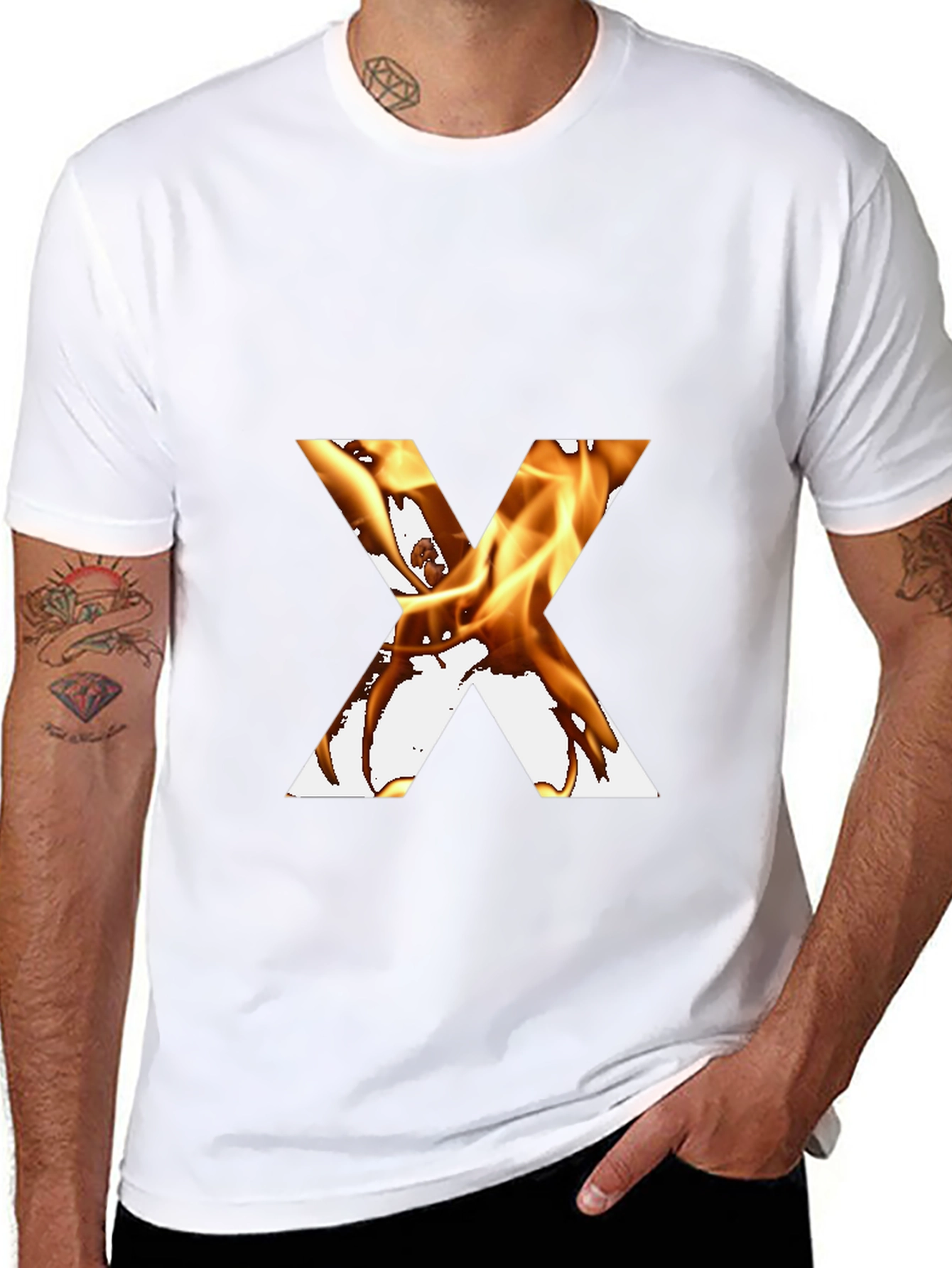 Fiery Letter X Graphic Tee - Bold Black T-Shirt