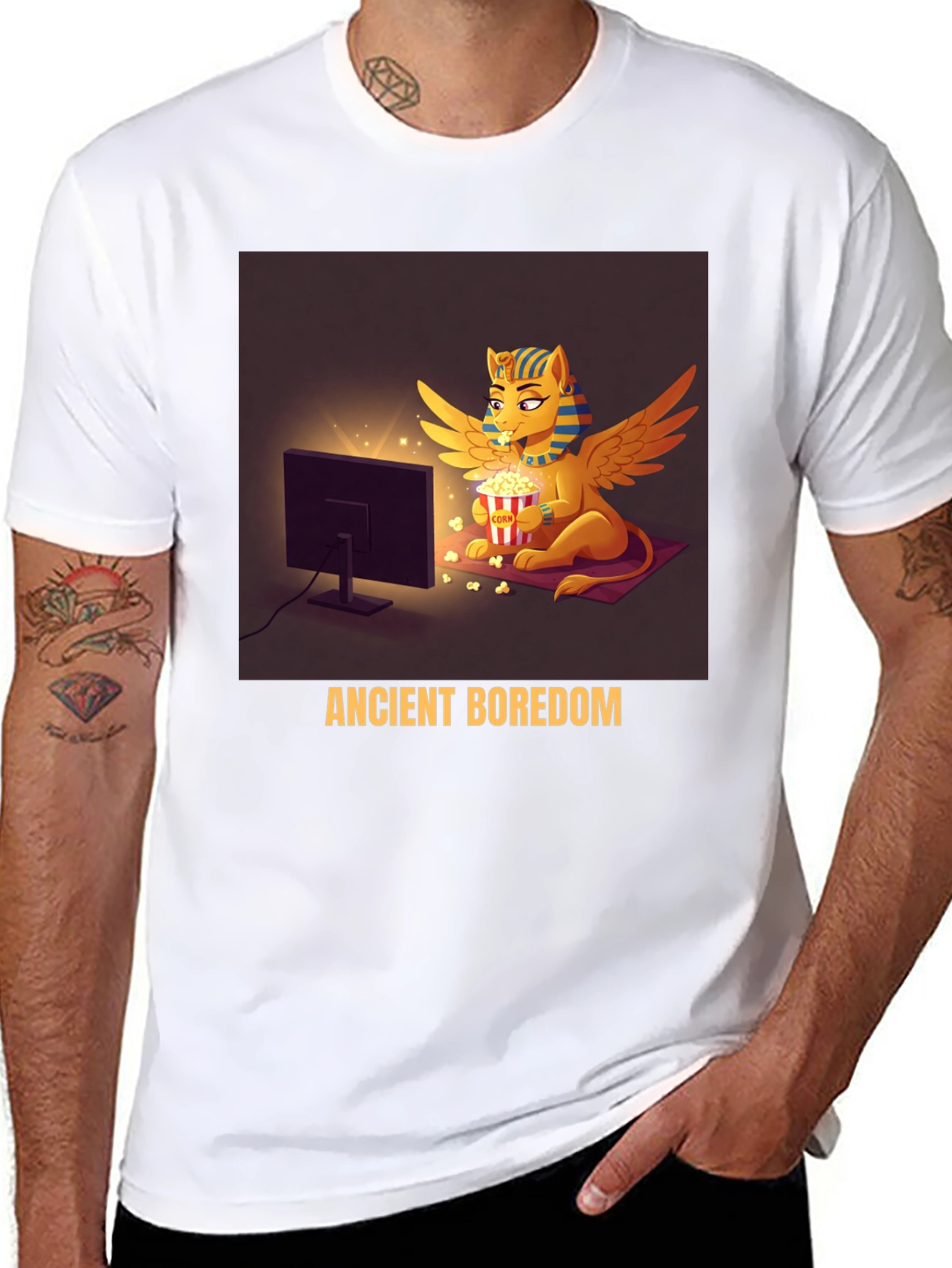 Ancient Boredom T-Shirt - Egyptian Sphinx Watching TV