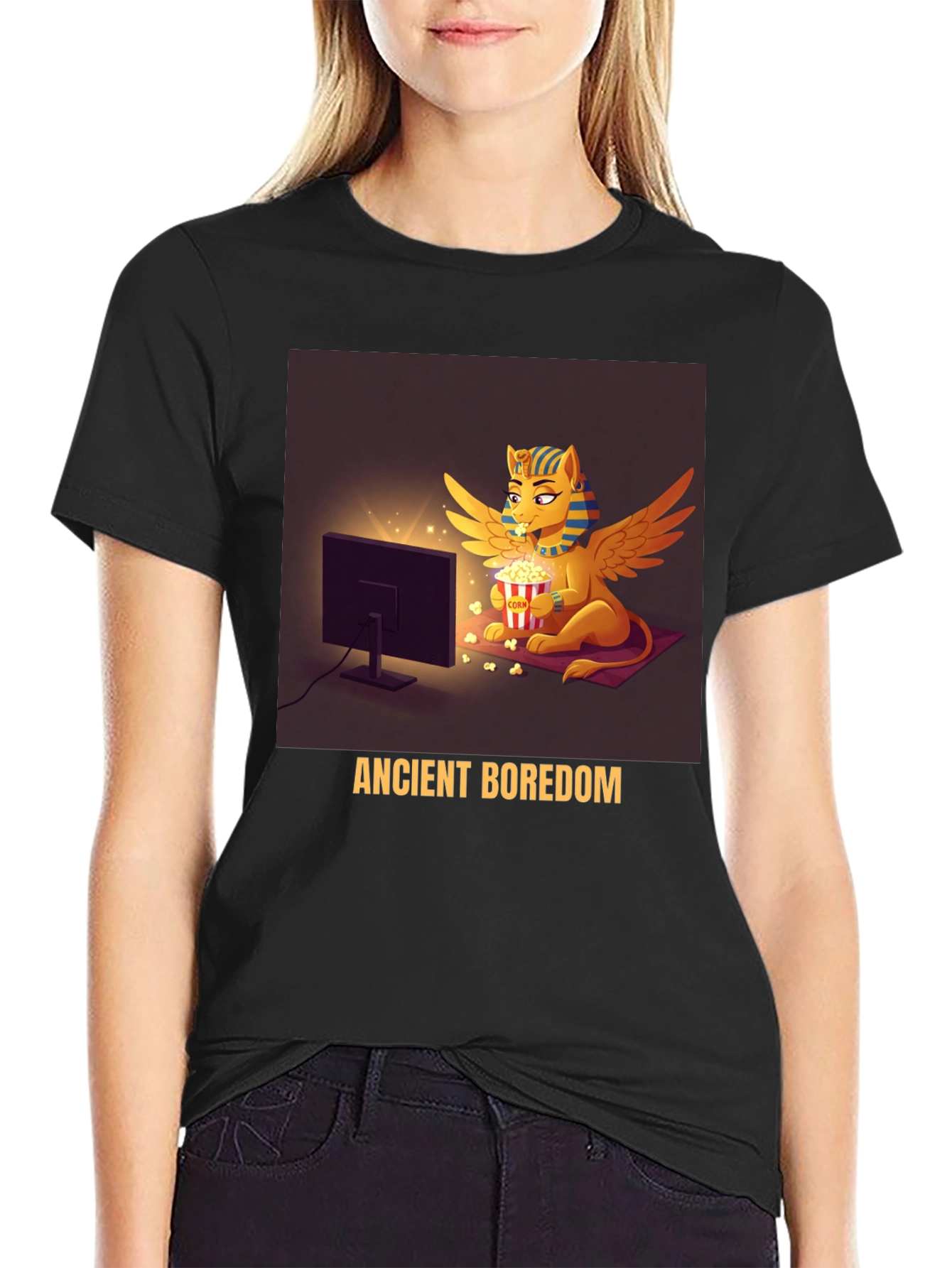 Ancient Boredom T-Shirt - Egyptian Sphinx Watching TV