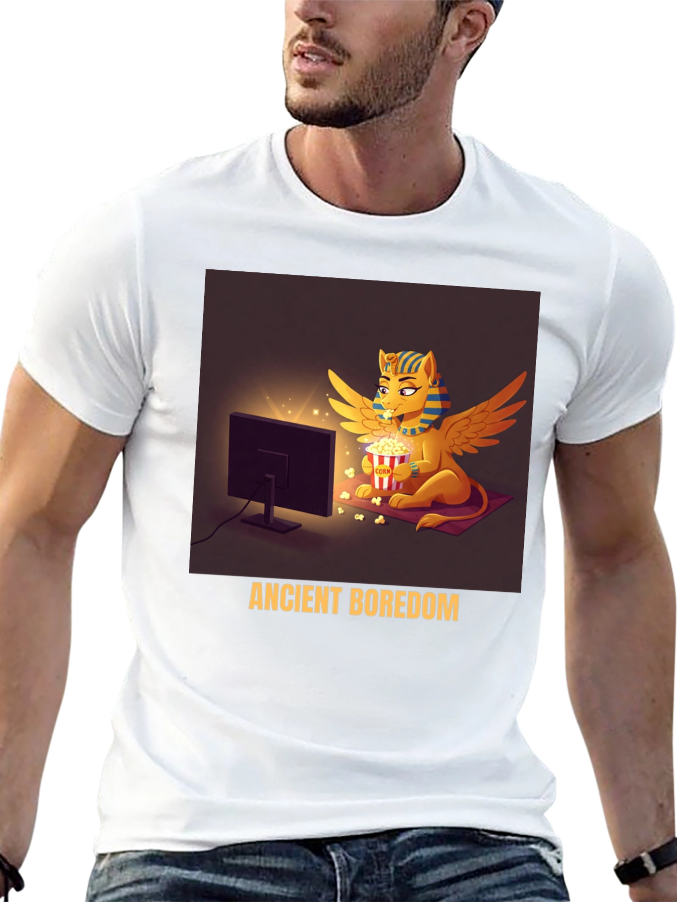 Ancient Boredom T-Shirt - Egyptian Sphinx Watching TV