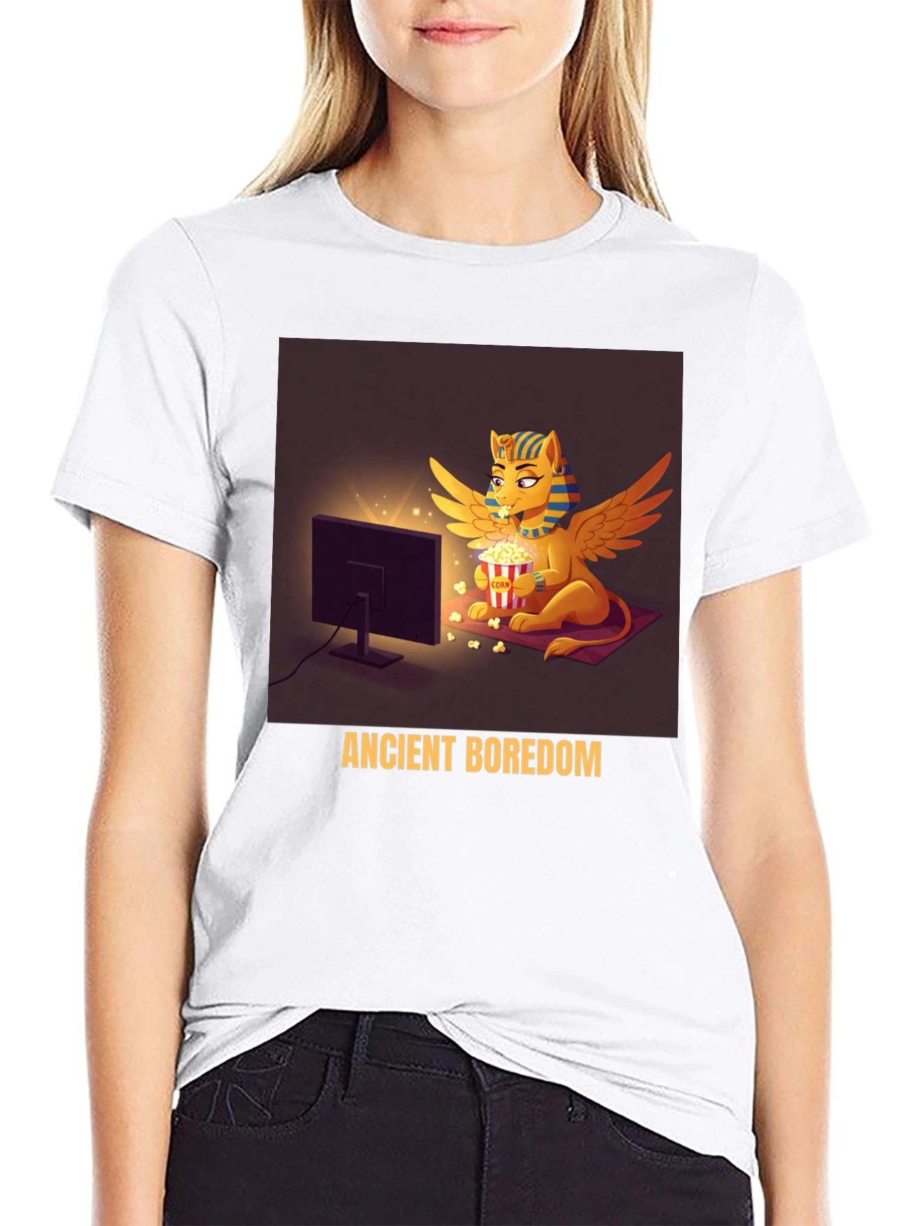 Ancient Boredom T-Shirt - Egyptian Sphinx Watching TV
