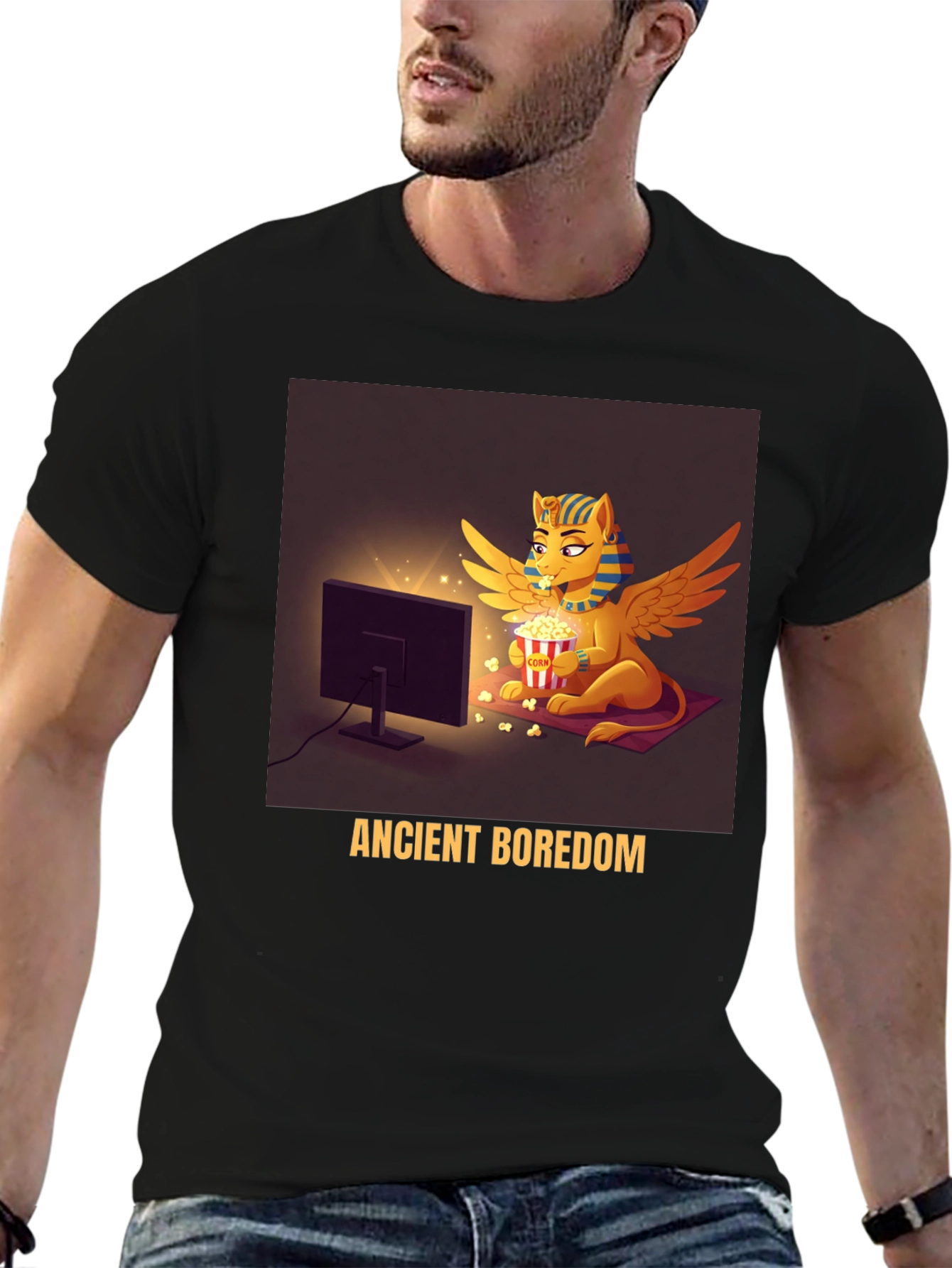 Ancient Boredom T-Shirt - Egyptian Sphinx Watching TV