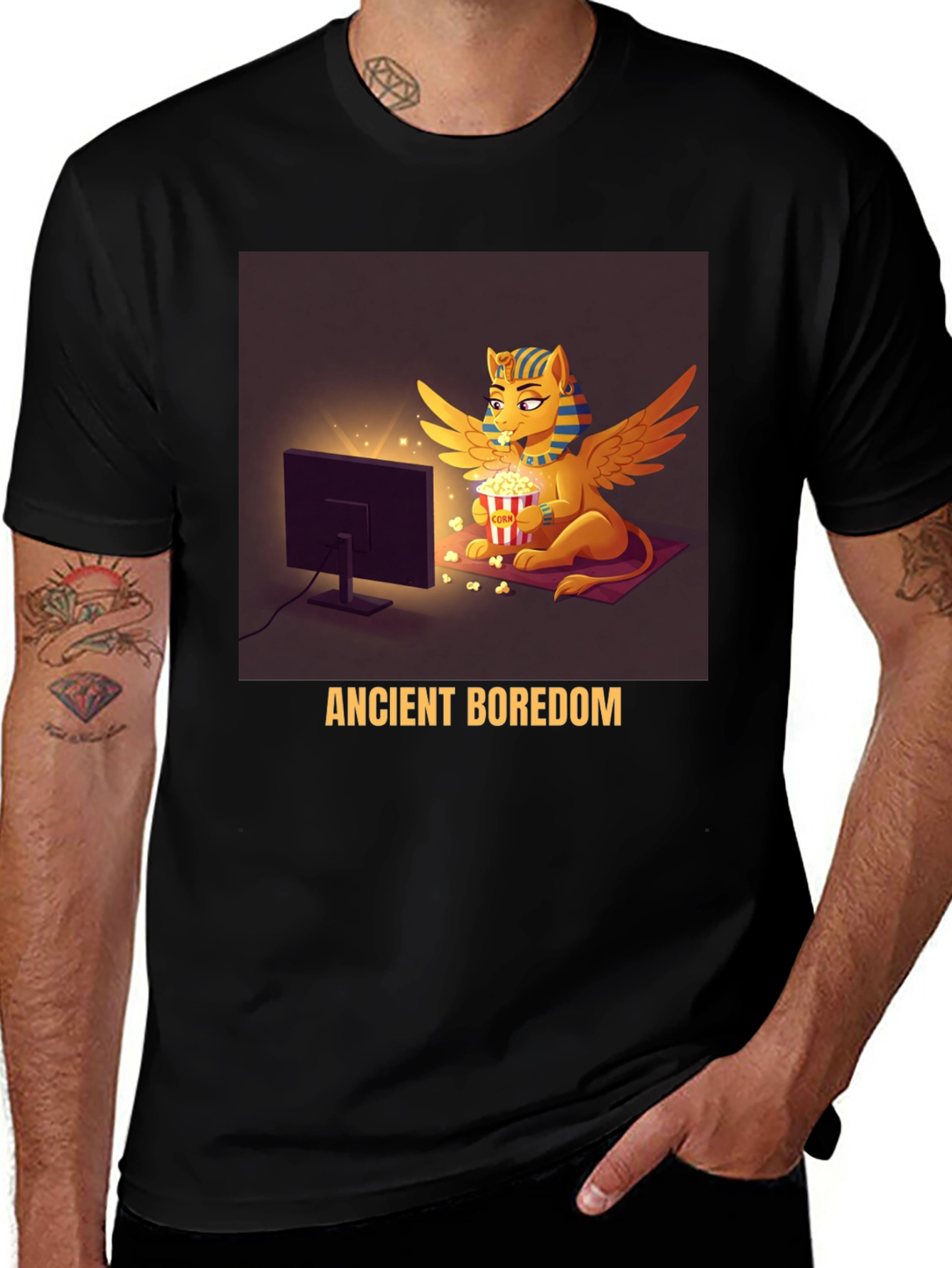 Ancient Boredom T-Shirt - Egyptian Sphinx Watching TV