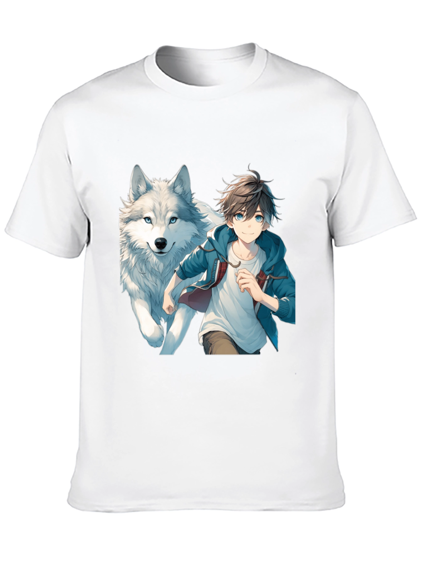 Anime Boy & Wolf Graphic Black T-Shirt