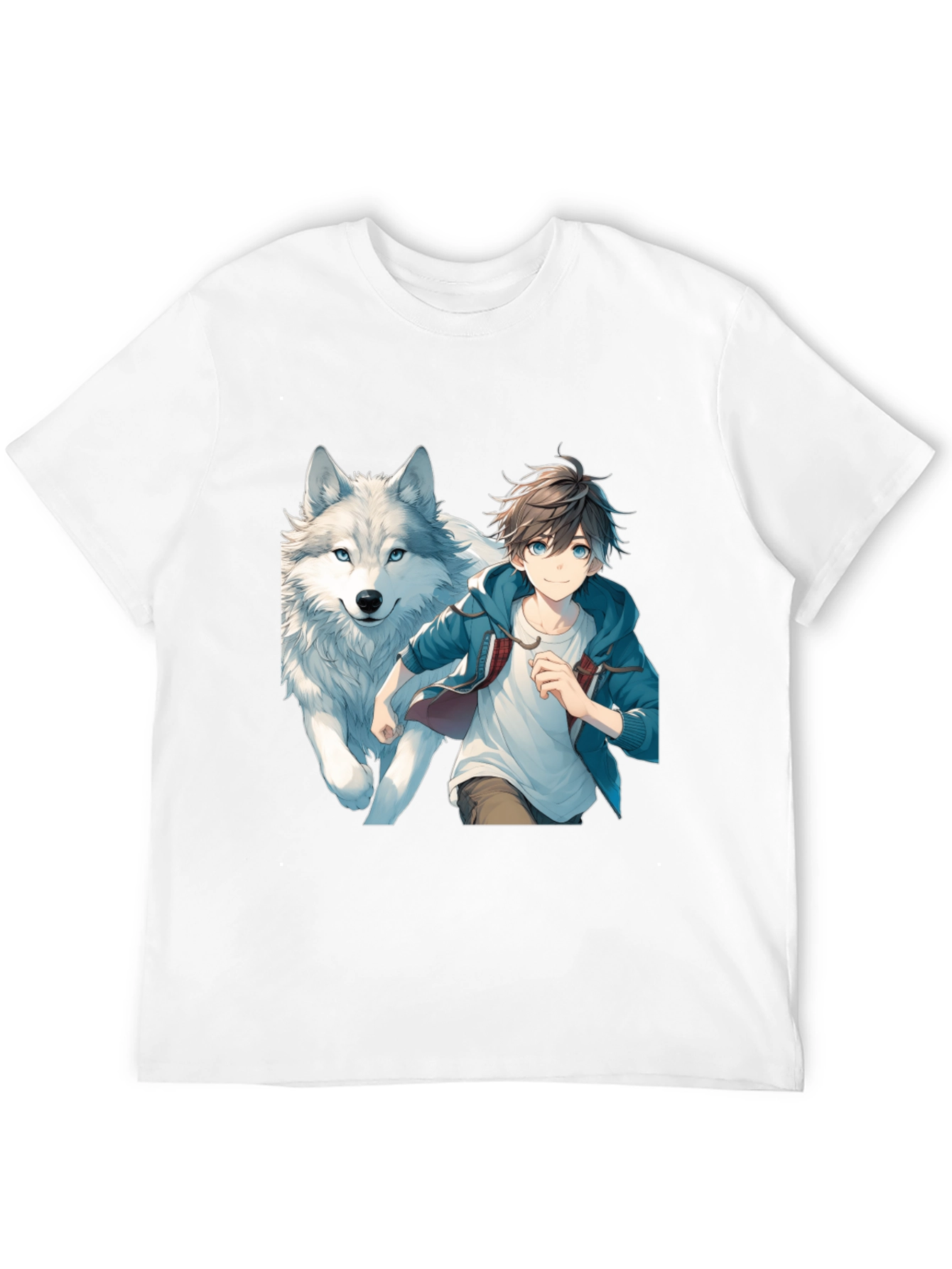 Anime Boy & Wolf Graphic Black T-Shirt