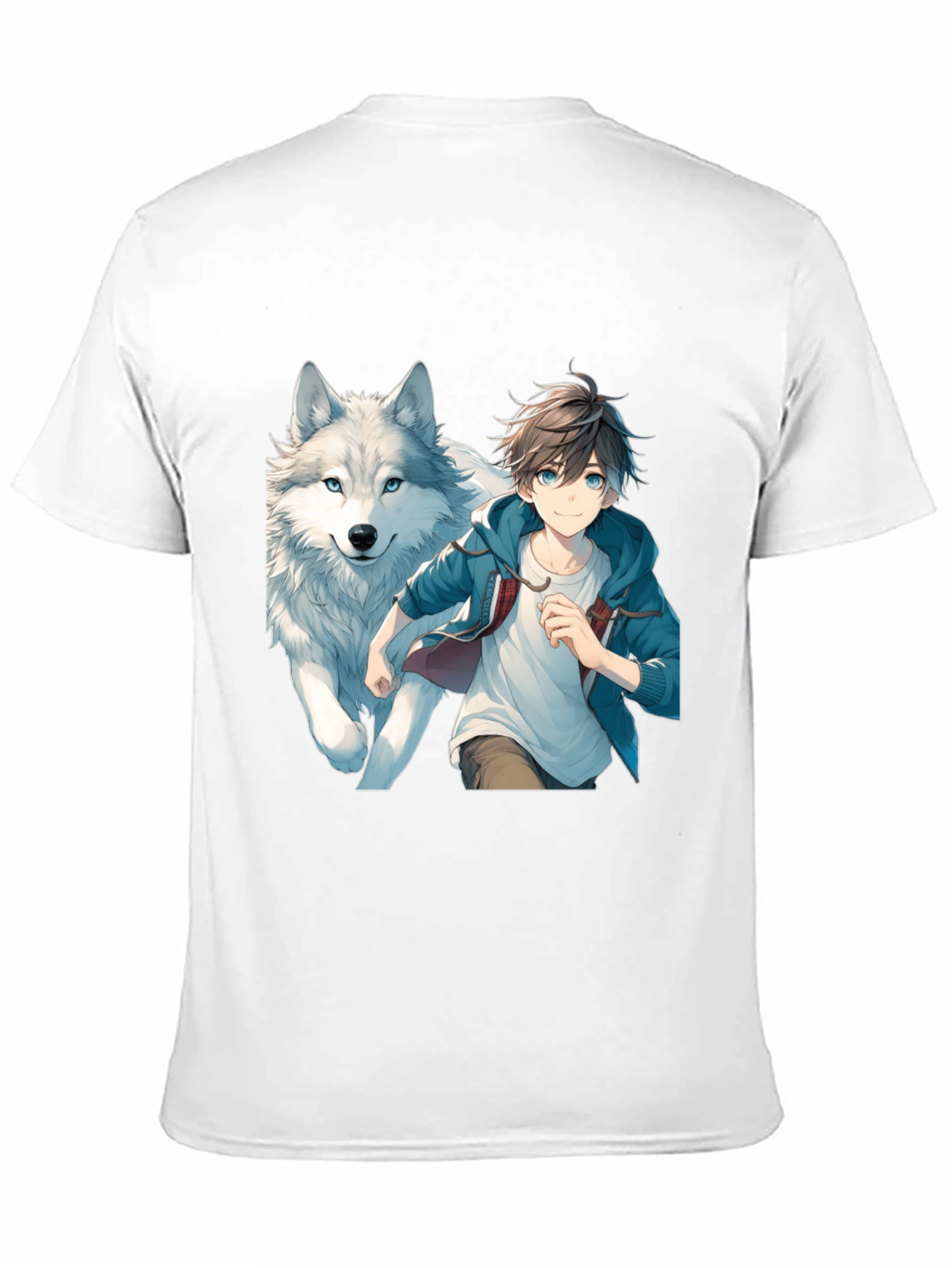 Anime Boy & Wolf Graphic Black T-Shirt