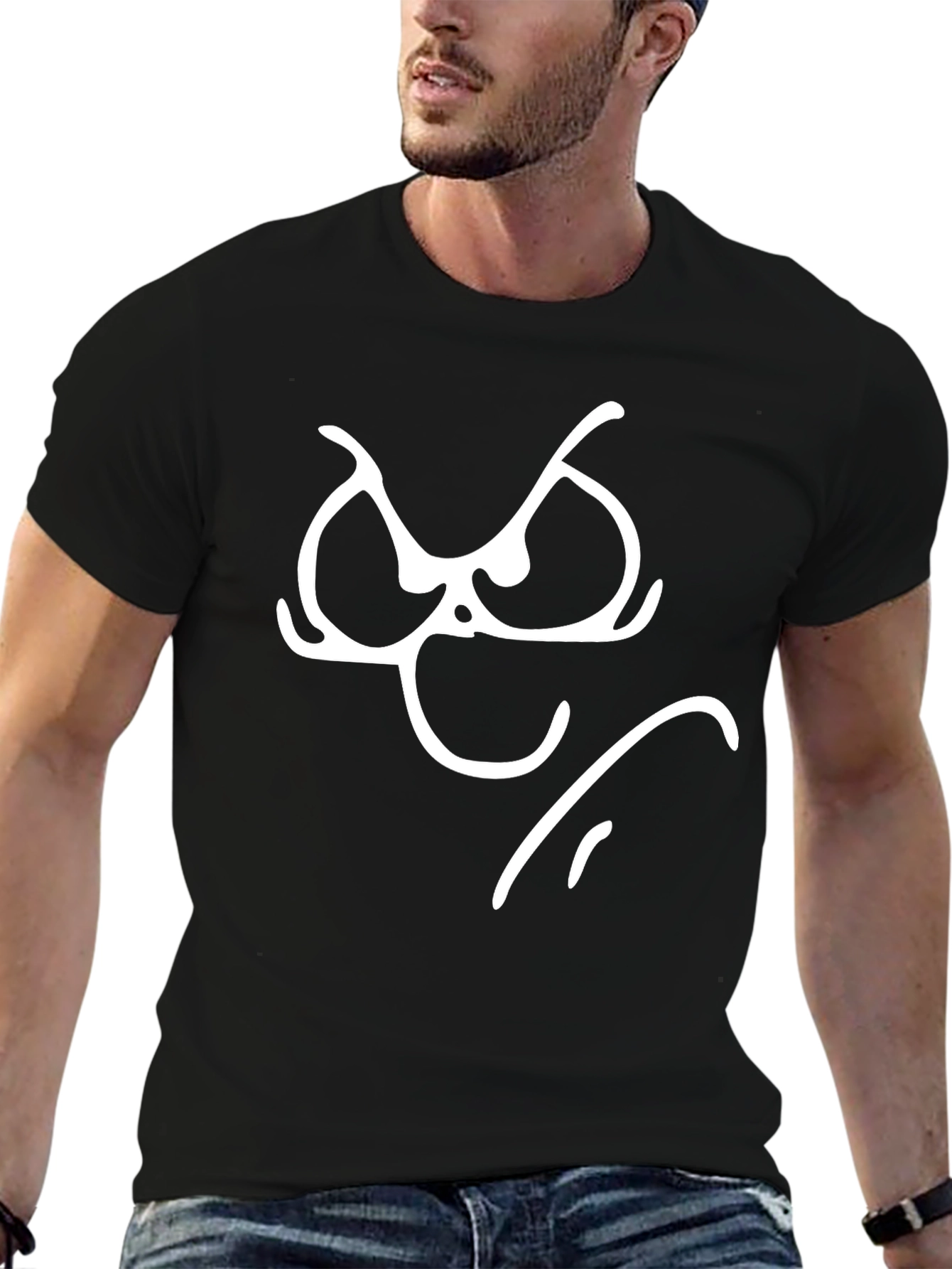 Grumpy Face Graphic Tee - Black Cotton T-Shirt