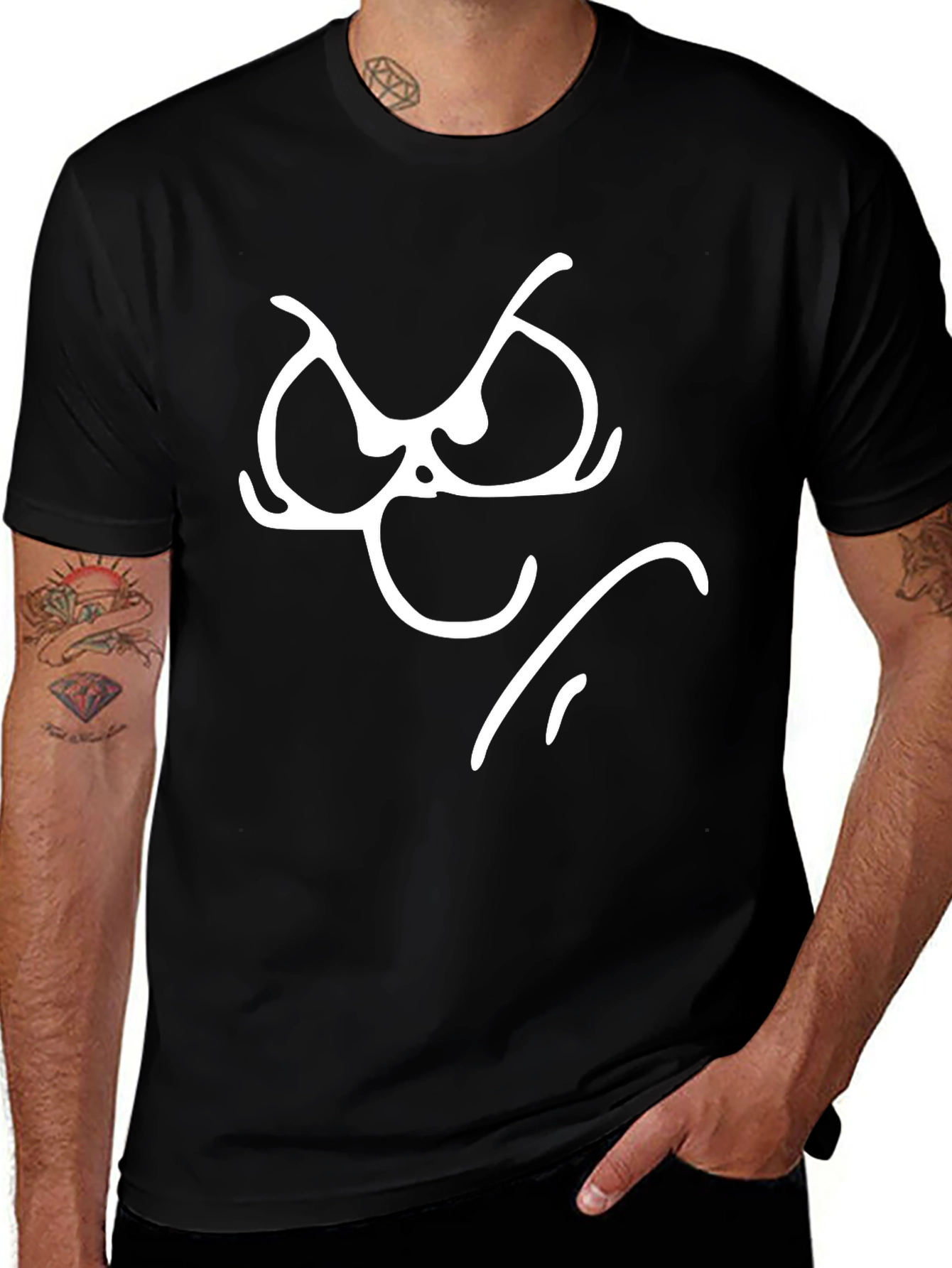 Grumpy Face Graphic Tee - Black Cotton T-Shirt