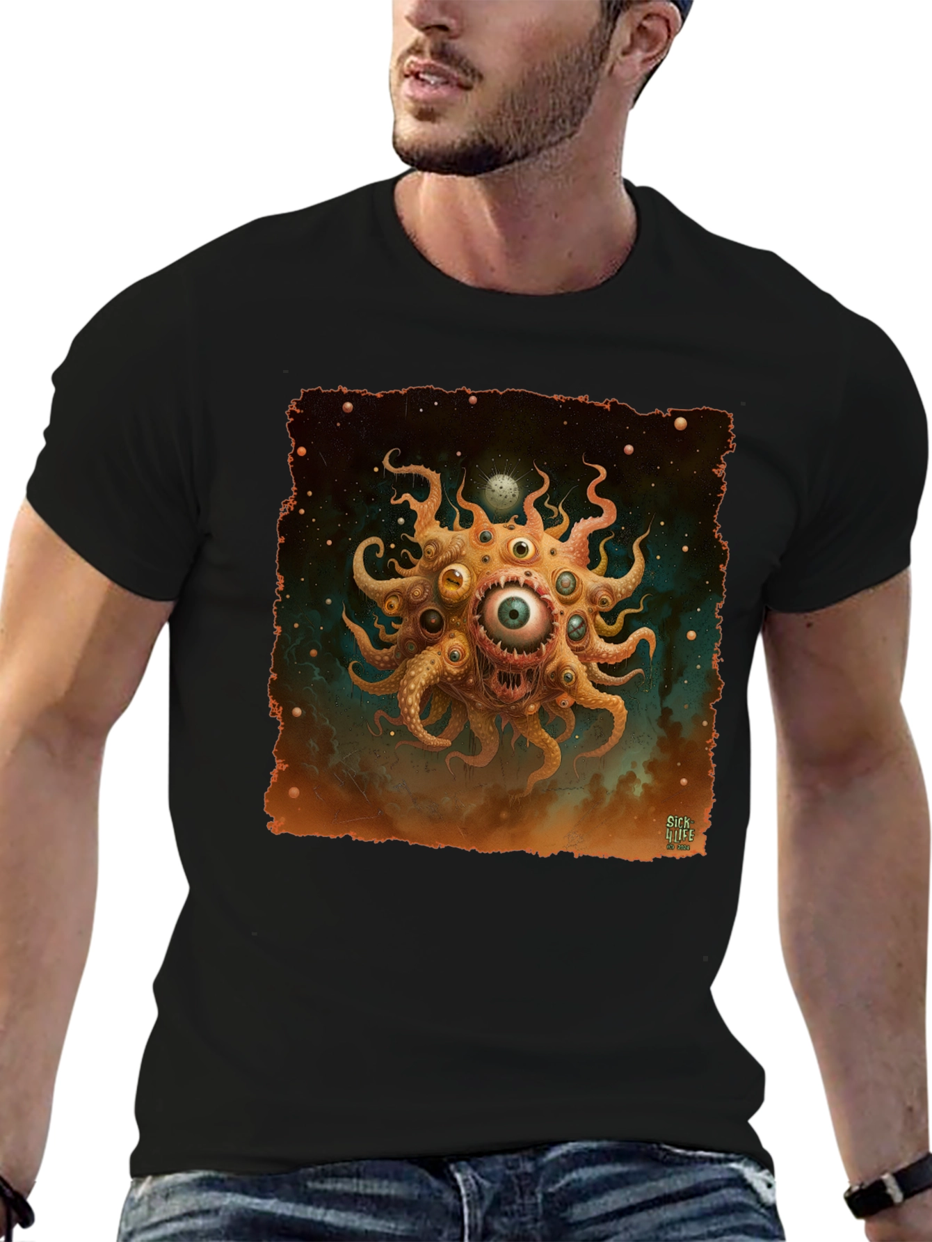 Eye Monster Graphic Tee - Black Cotton T-Shirt