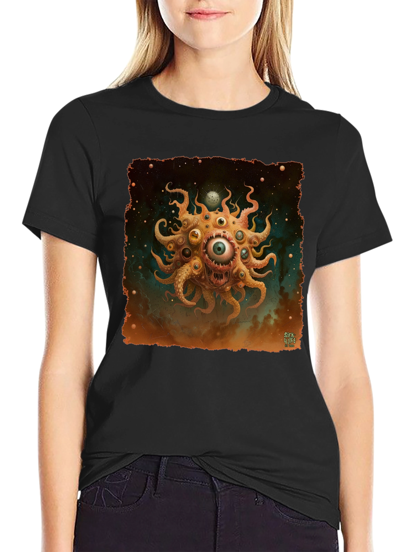 Eye Monster Graphic Tee - Black Cotton T-Shirt