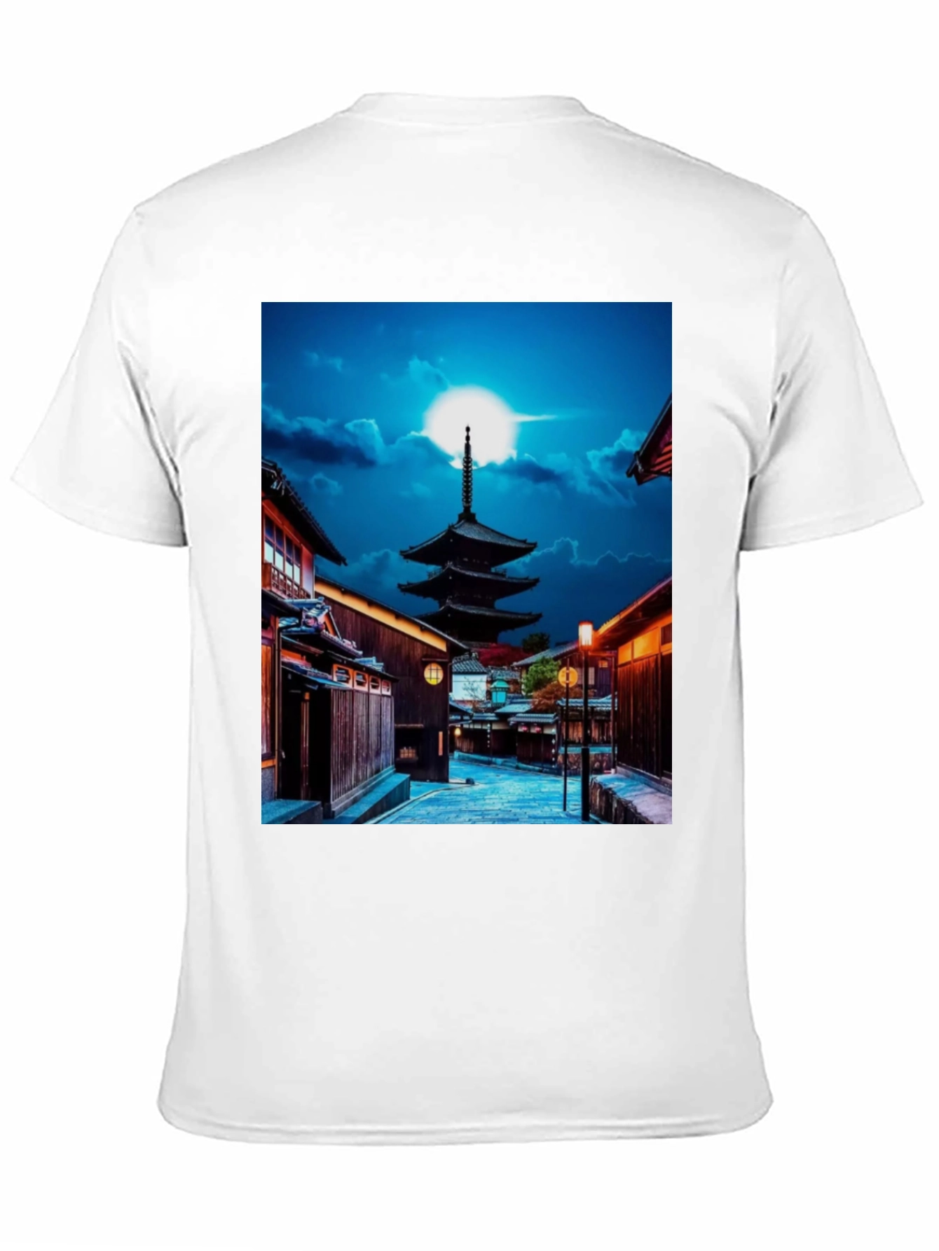 Japanese Pagoda Black Tee - Unique Cityscape Design