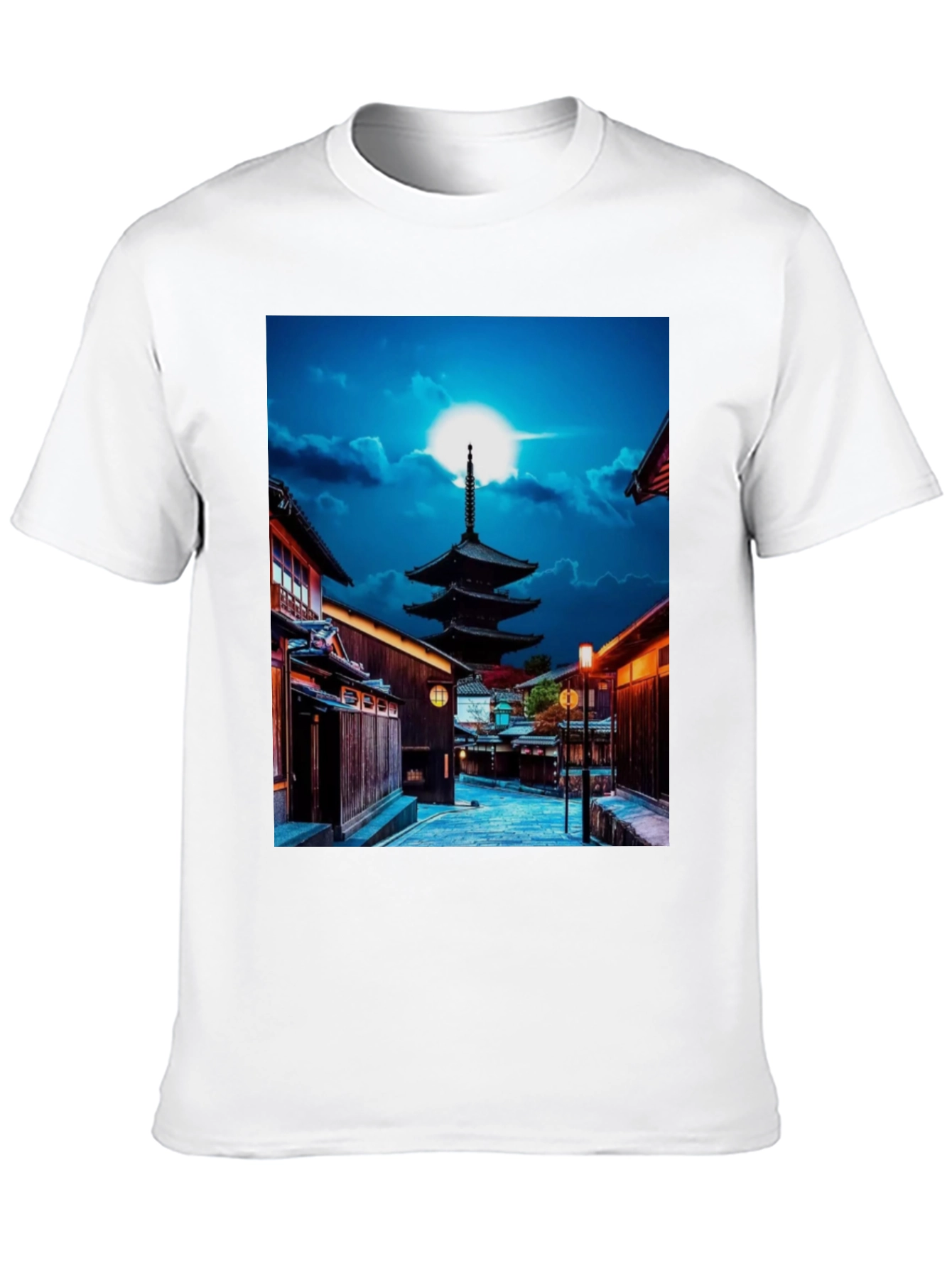 Japanese Pagoda Black Tee - Unique Cityscape Design