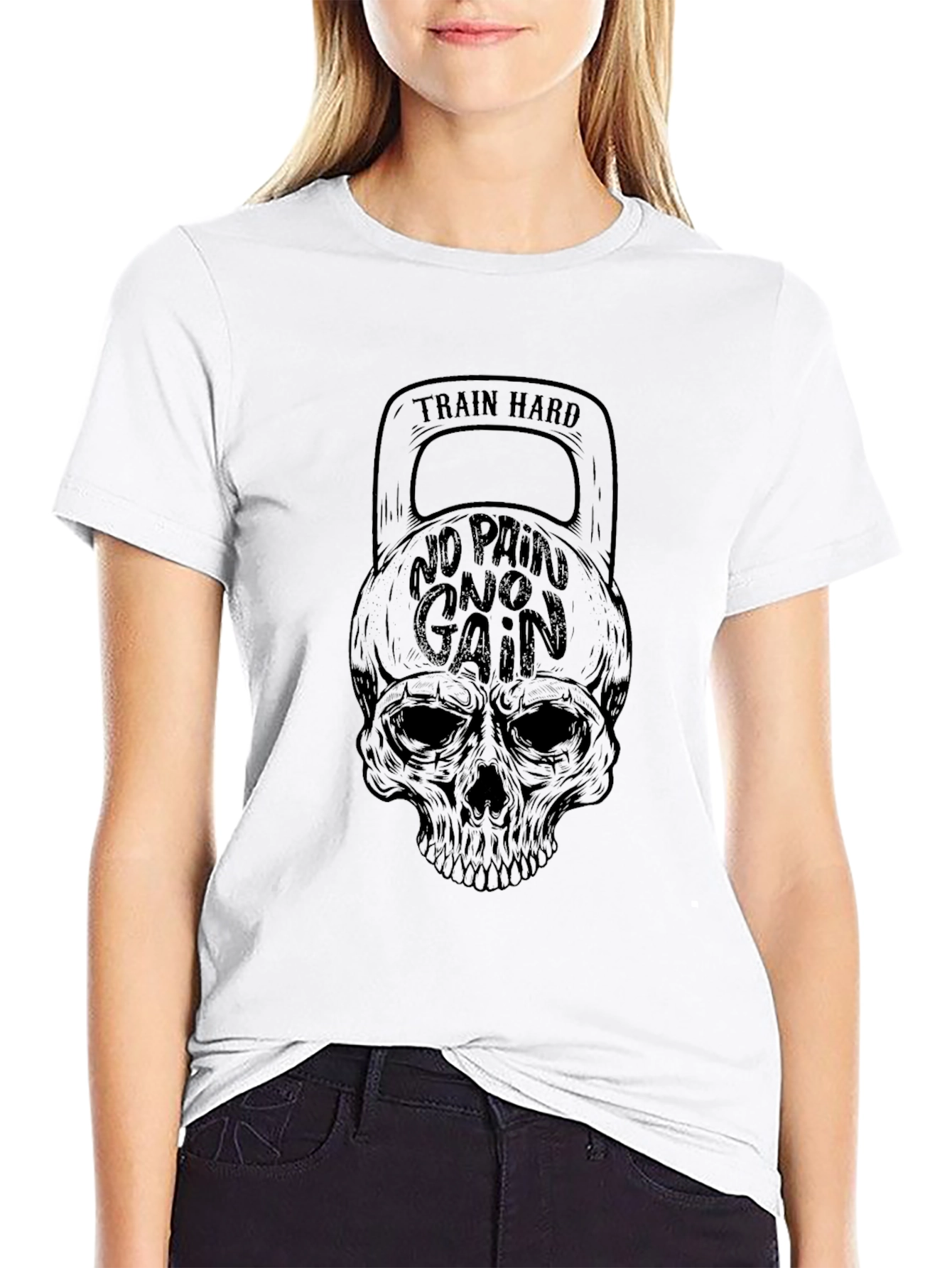 Train Hard Skull Graphic T-Shirt - Black