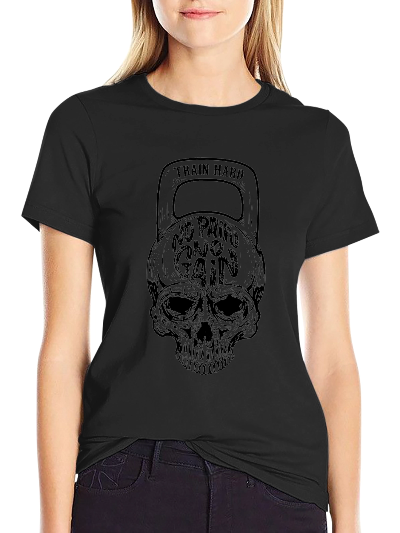 Train Hard Skull Graphic T-Shirt - Black