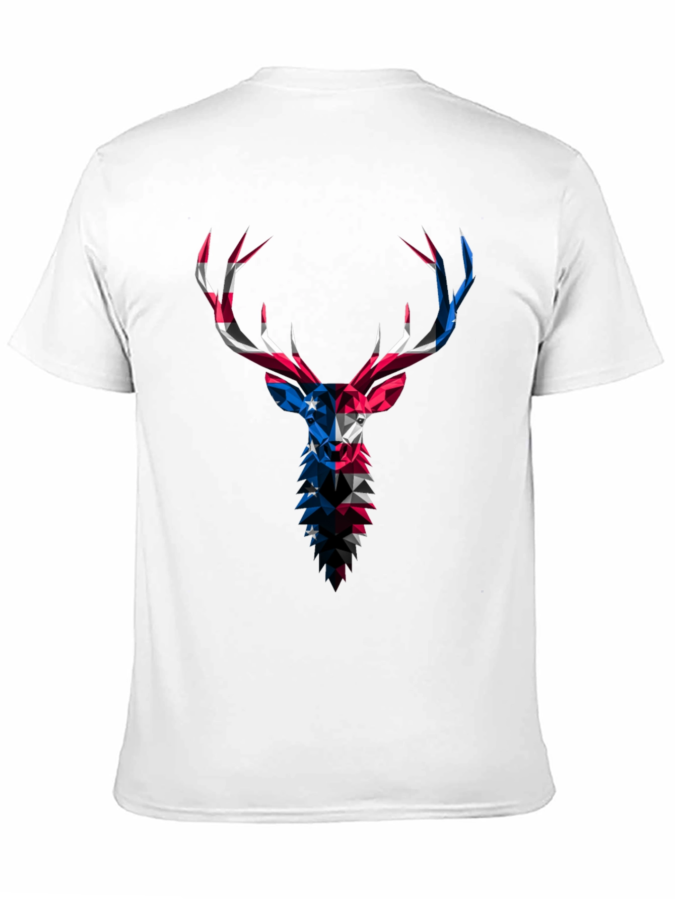 Geometric Deer USA Flag Graphic Black T-Shirt