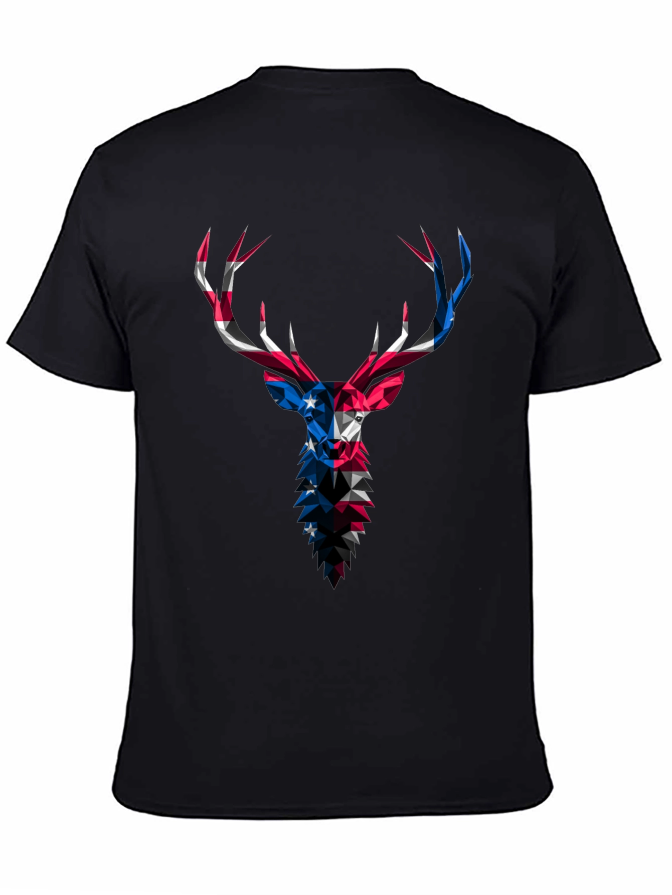 Geometric Deer USA Flag Graphic Black T-Shirt