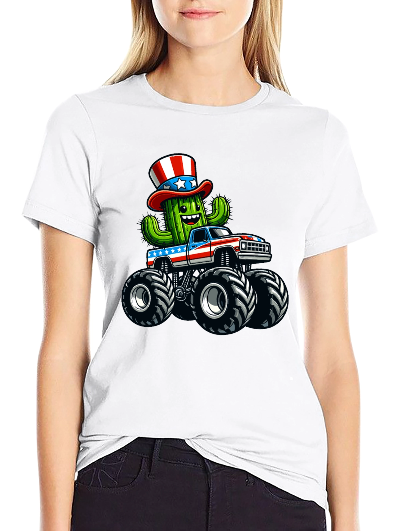 Patriotic Cactus Monster Truck T-Shirt