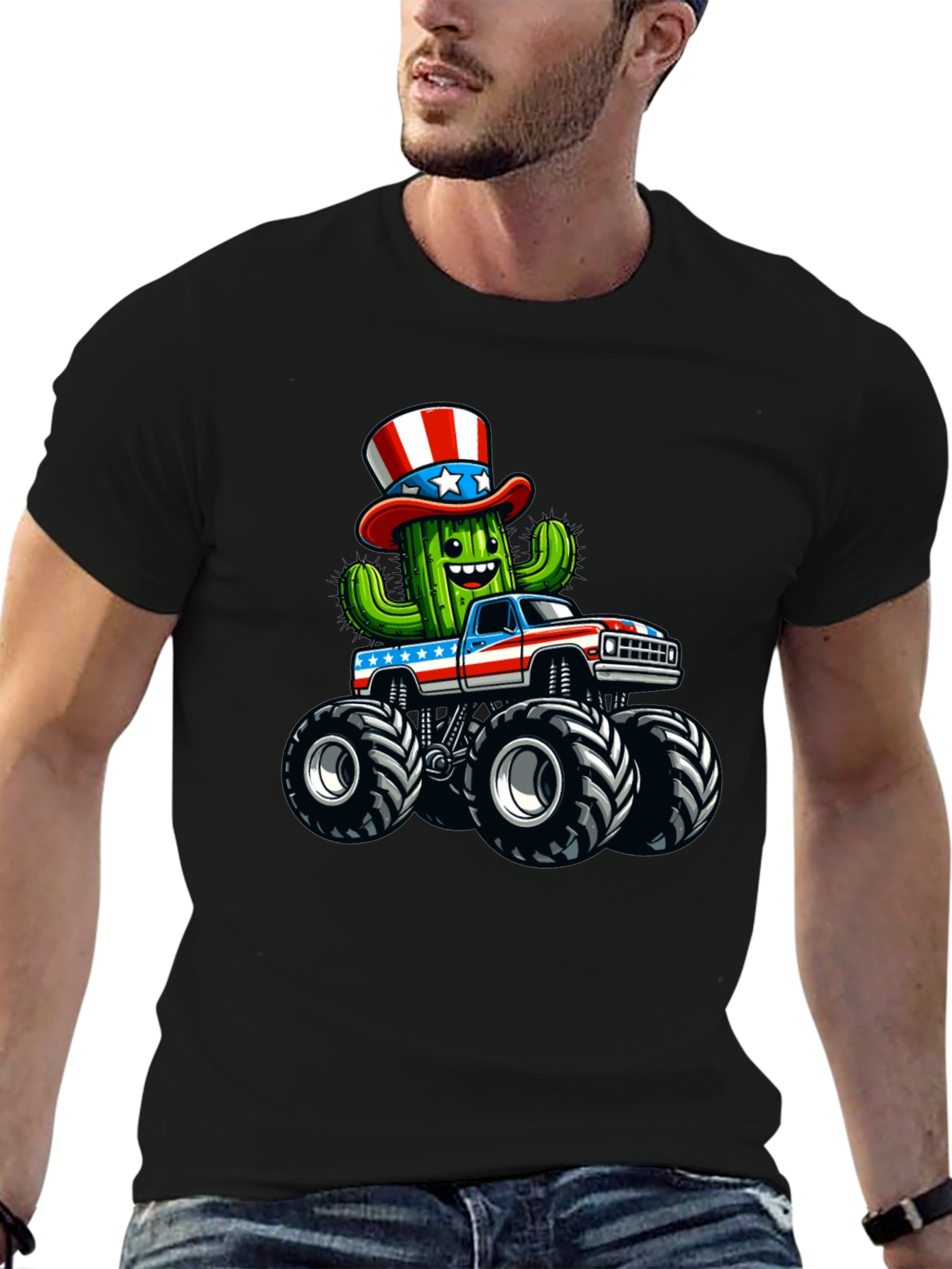 Patriotic Cactus Monster Truck T-Shirt