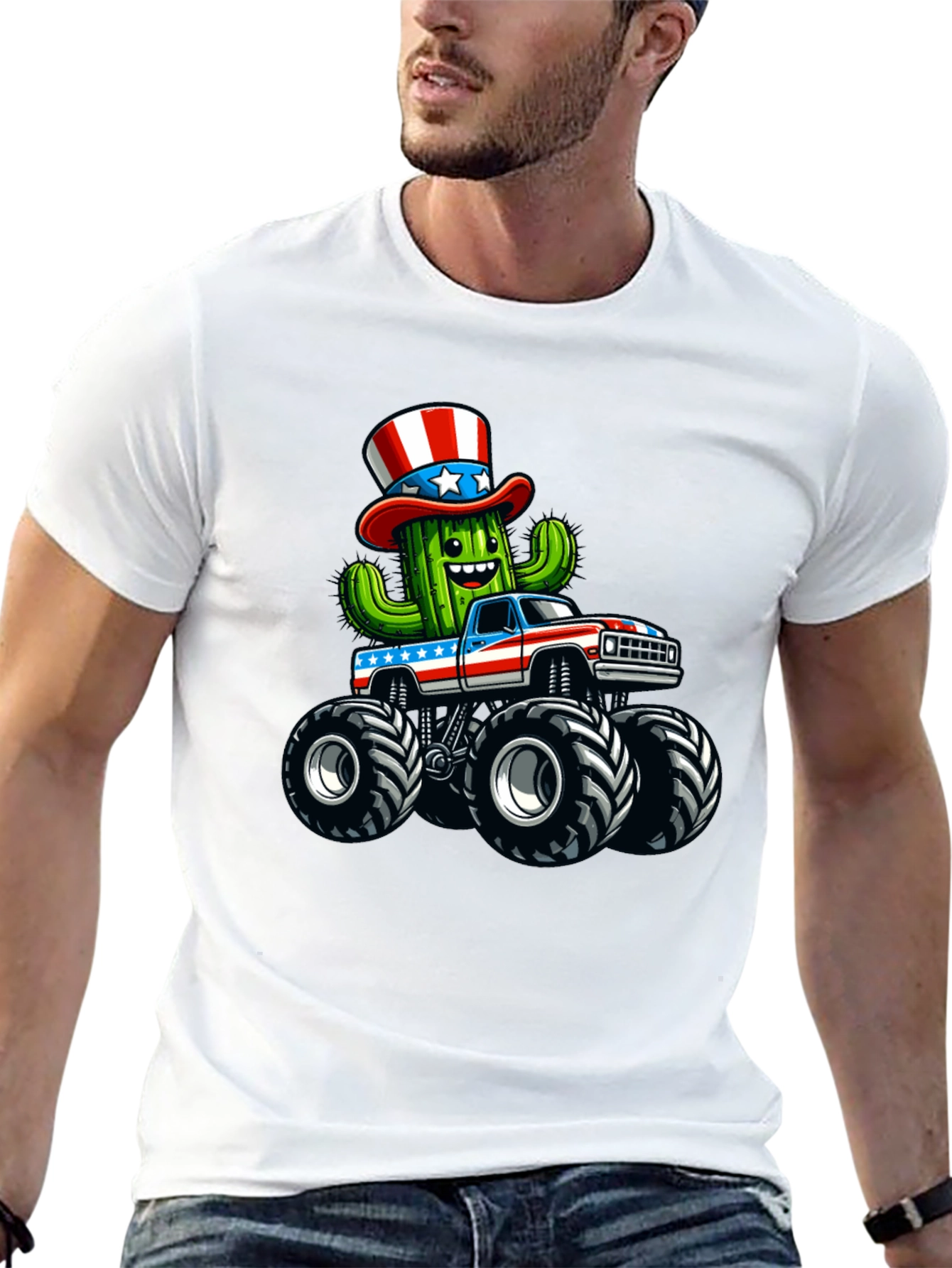 Patriotic Cactus Monster Truck T-Shirt