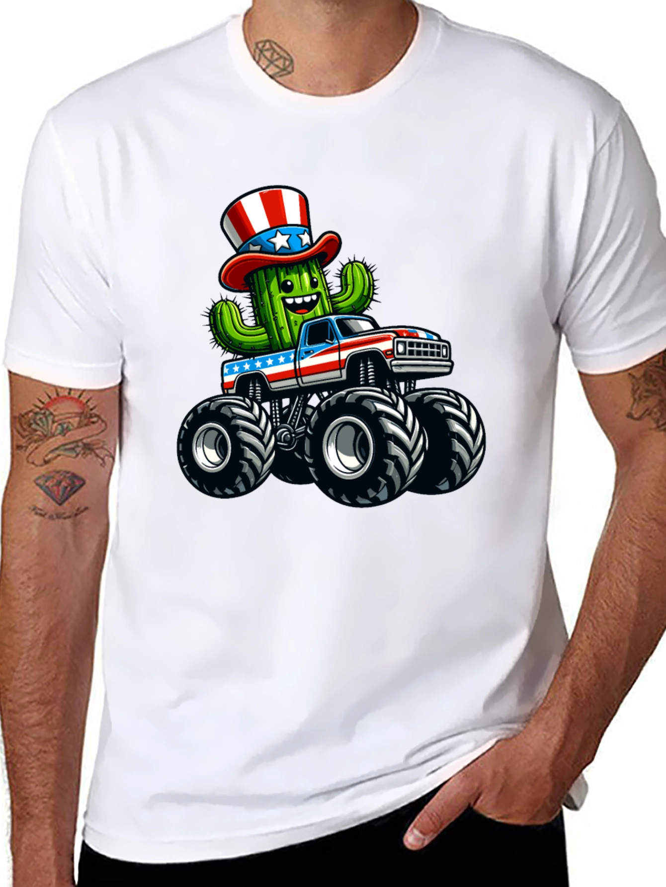Patriotic Cactus Monster Truck T-Shirt