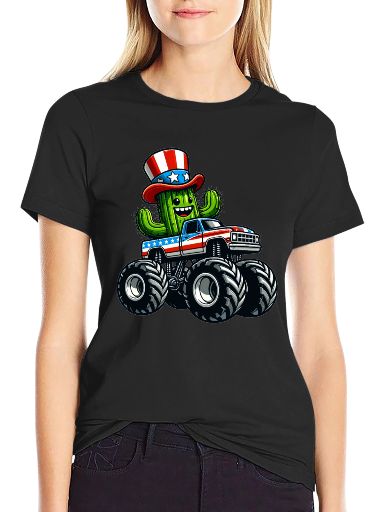 Patriotic Cactus Monster Truck T-Shirt