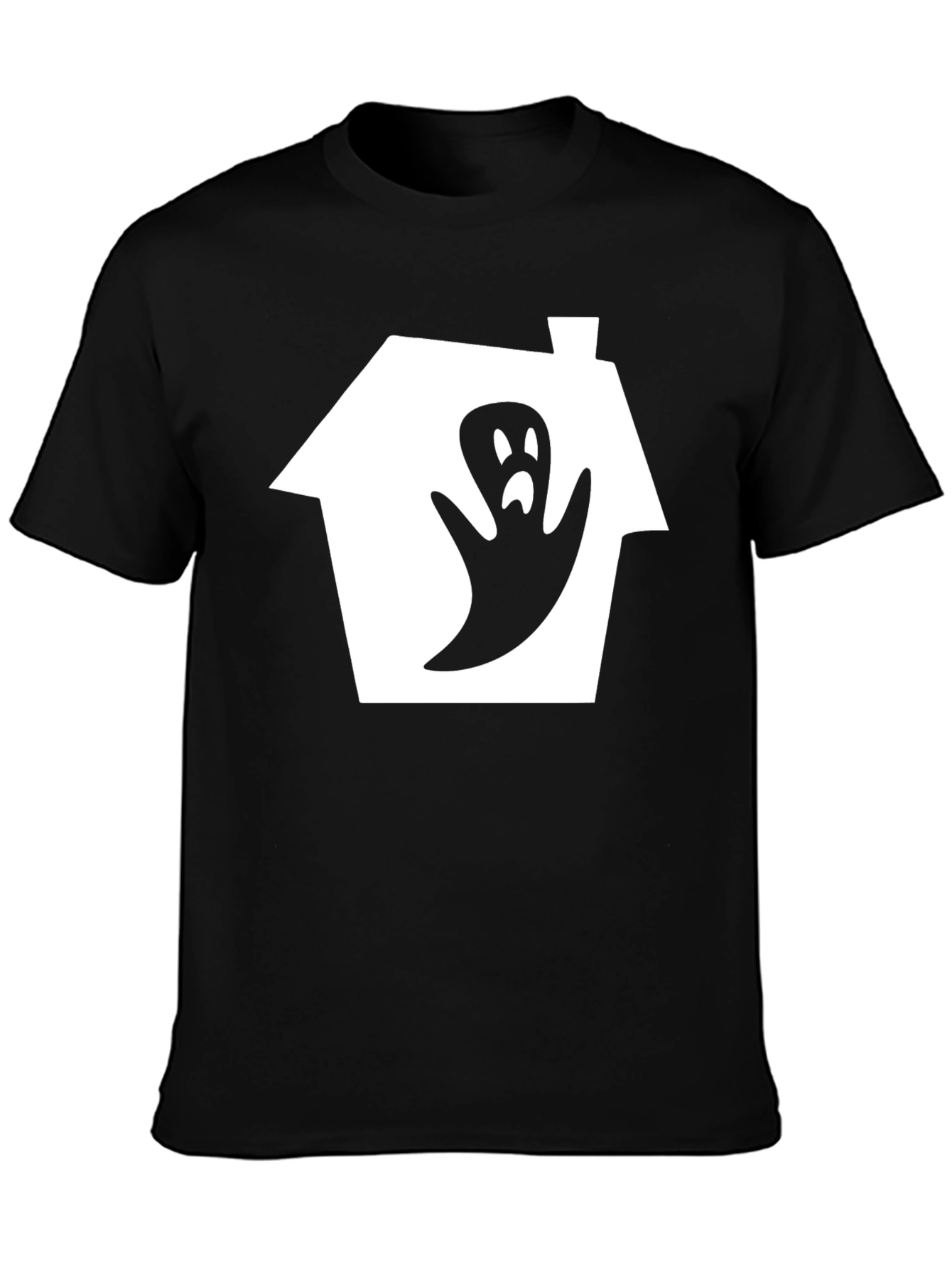 Spooky Ghost House Graphic Tee - Black Cotton