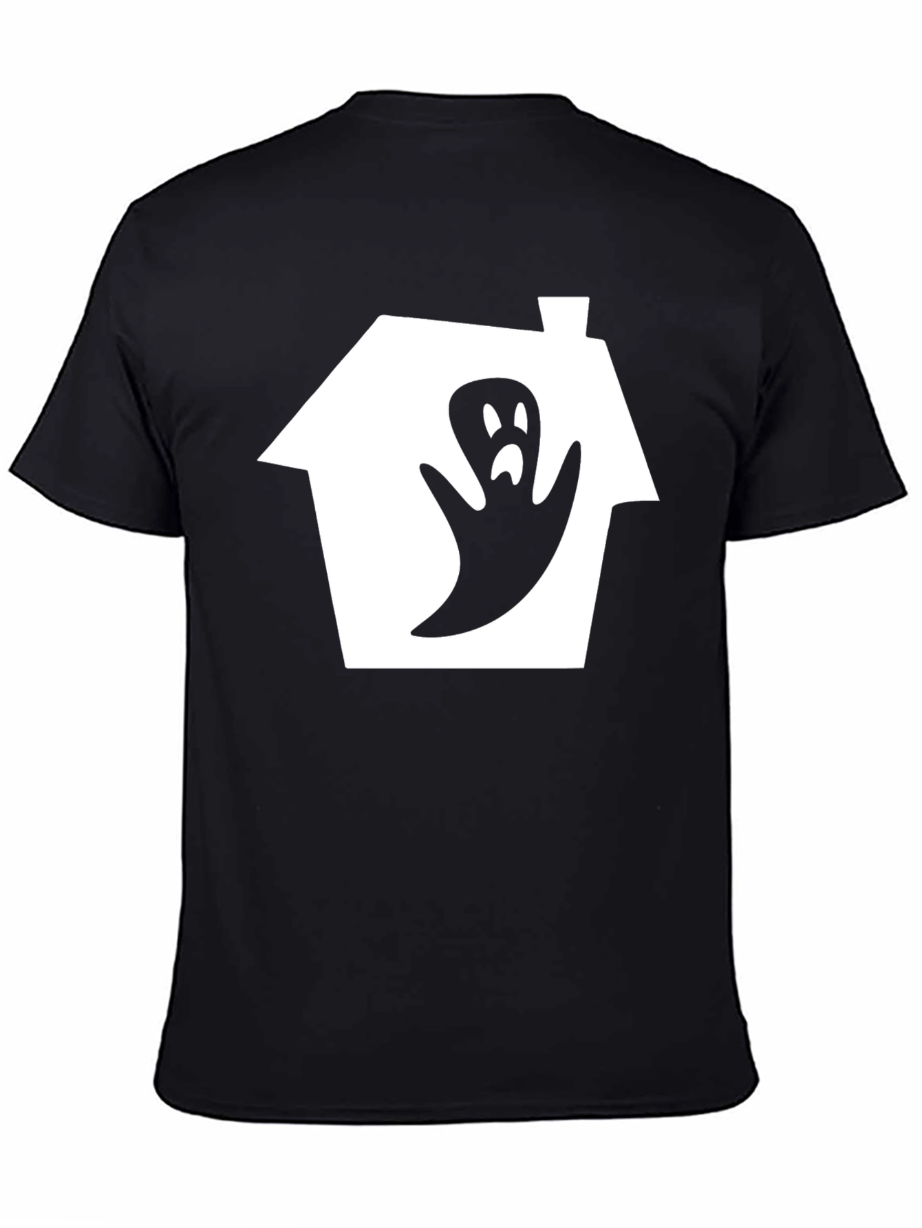 Spooky Ghost House Graphic Tee - Black Cotton