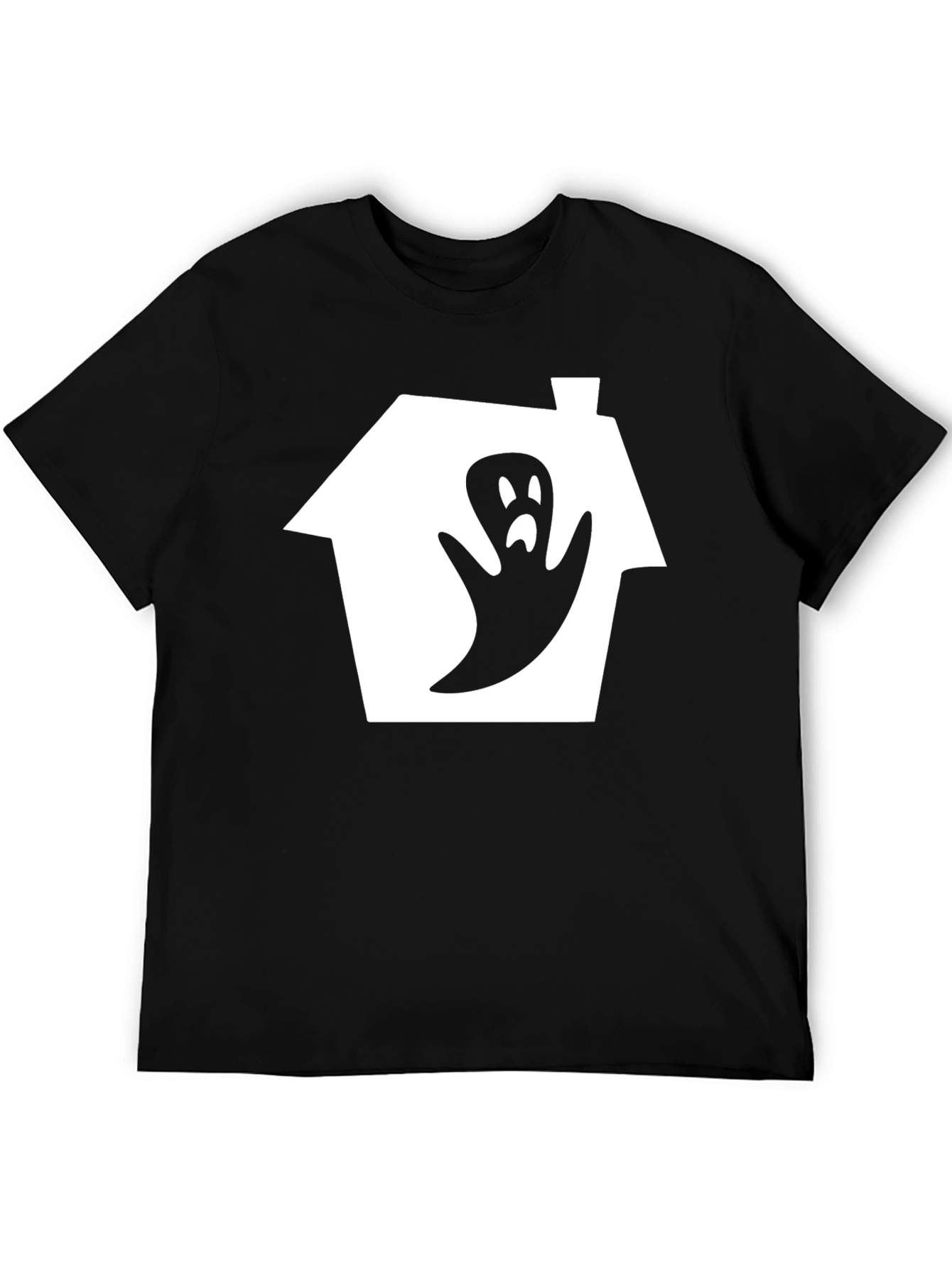 Spooky Ghost House Graphic Tee - Black Cotton