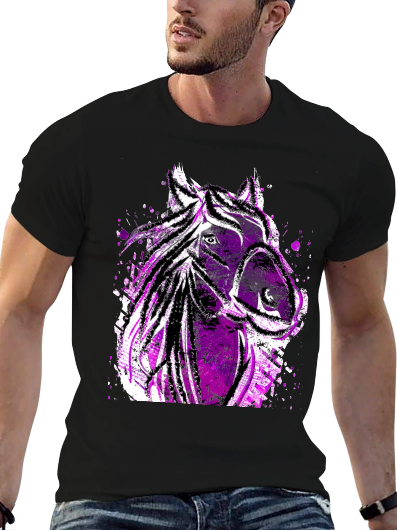 Abstract Horse Graphic Mens Tee - Black