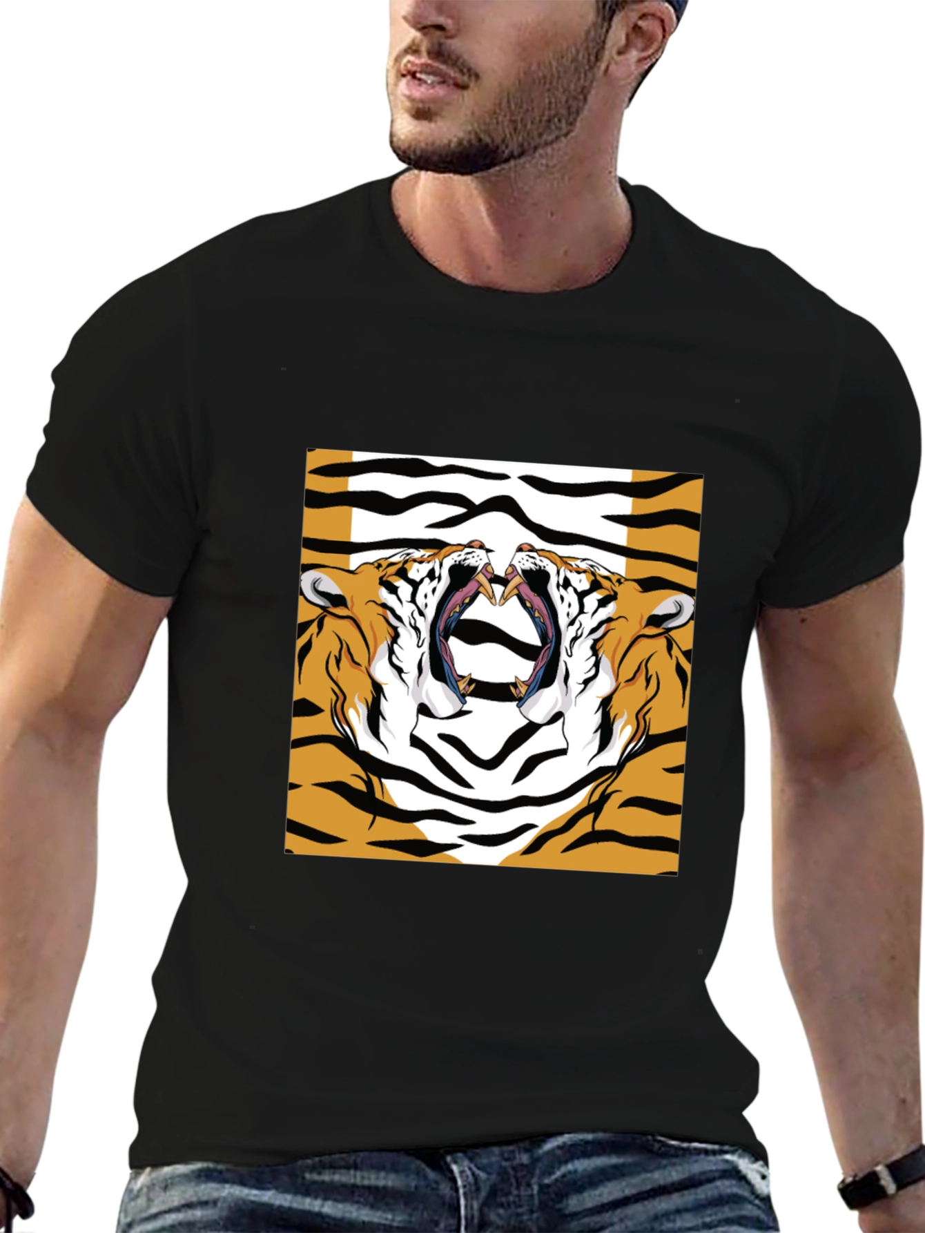 Bold Tiger Graphic Print Black T-Shirt