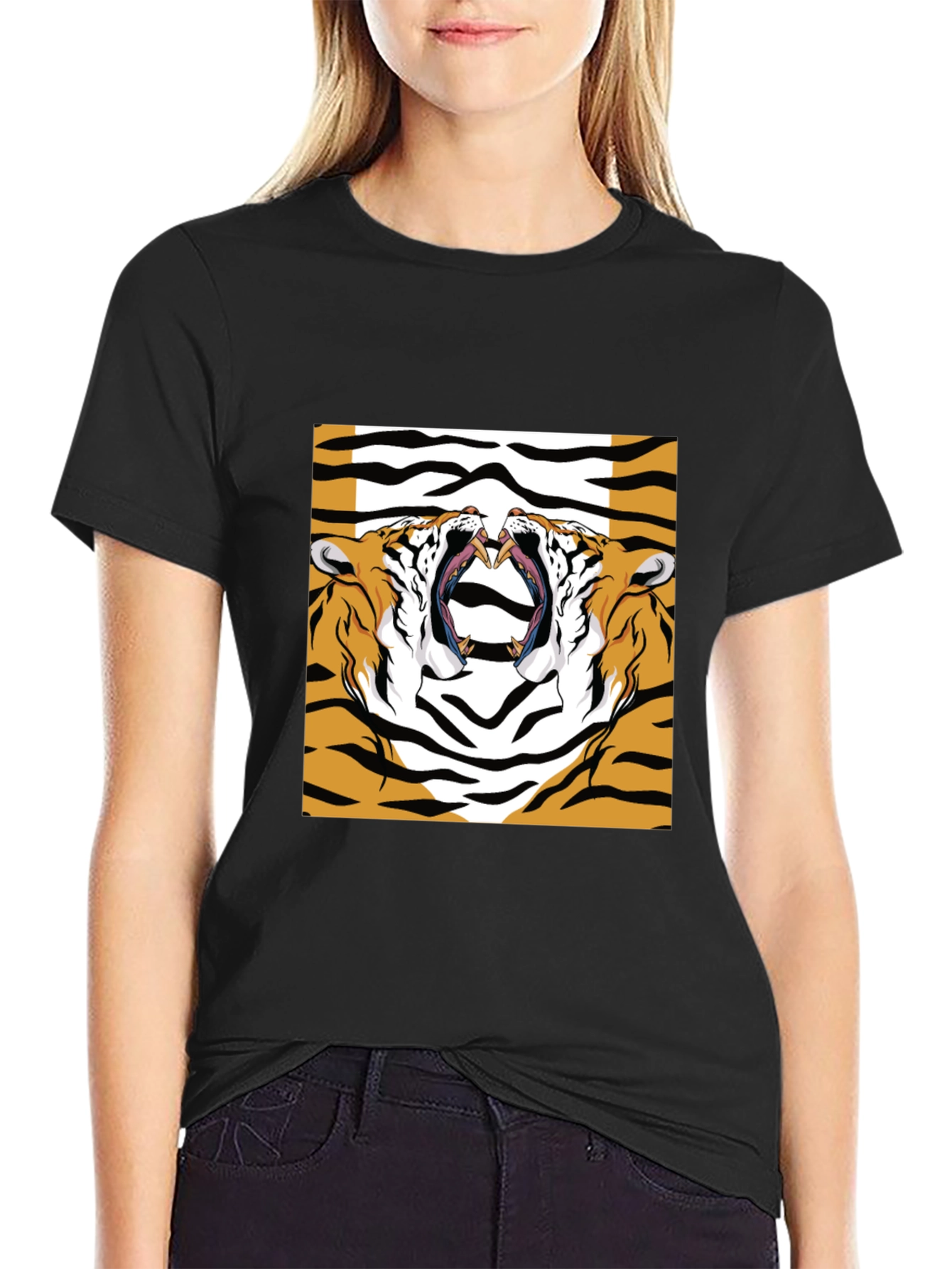 Bold Tiger Graphic Print Black T-Shirt