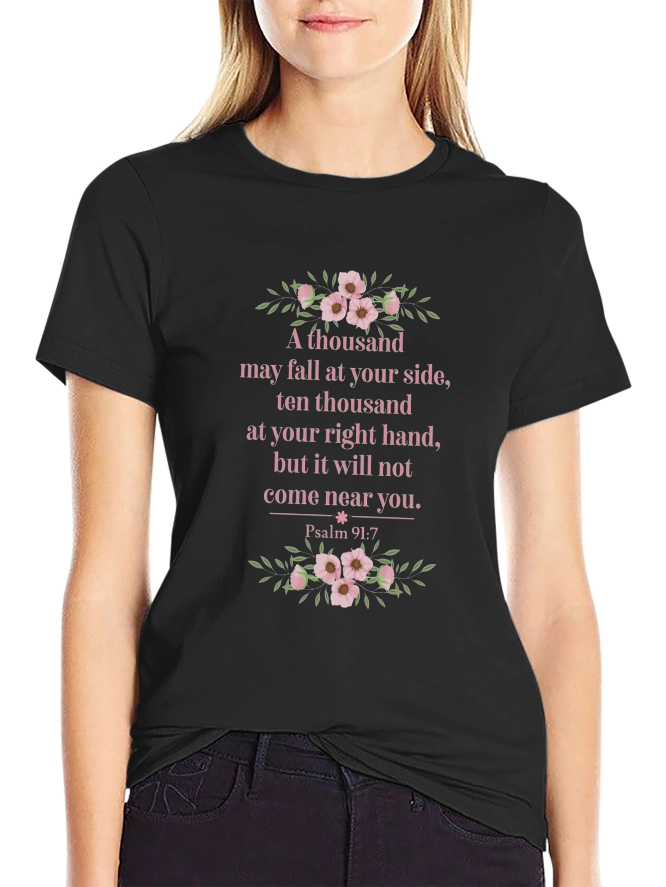 Floral Psalm 91:7 Graphic T-Shirt