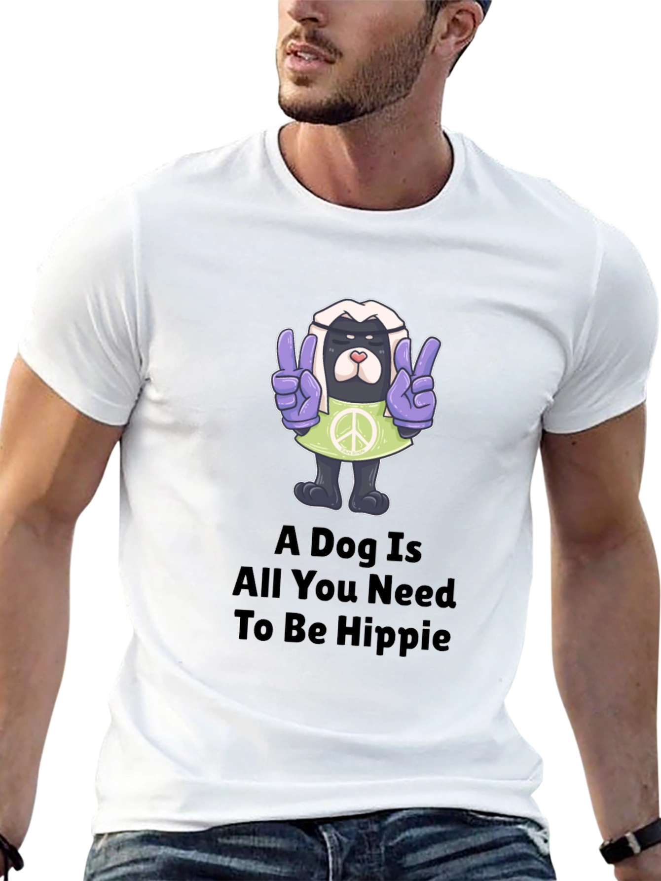 Hippie Dog Graphic T-Shirt - Peace & Love
