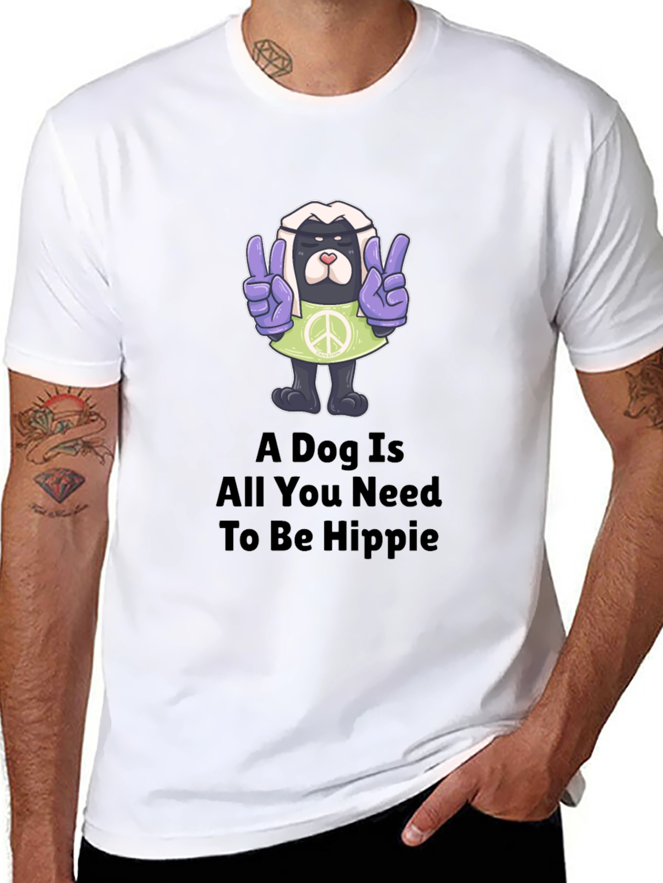 Hippie Dog Graphic T-Shirt - Peace & Love