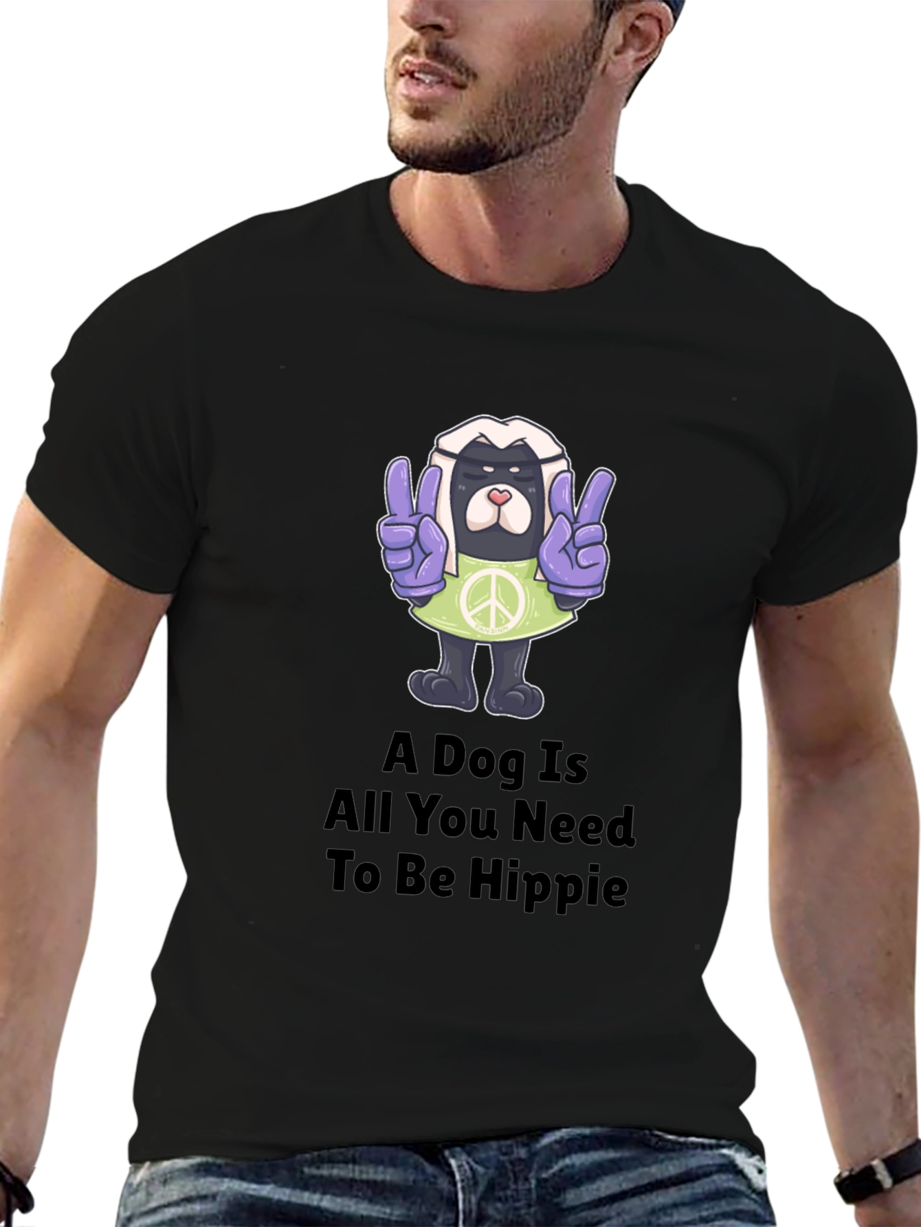 Hippie Dog Graphic T-Shirt - Peace & Love