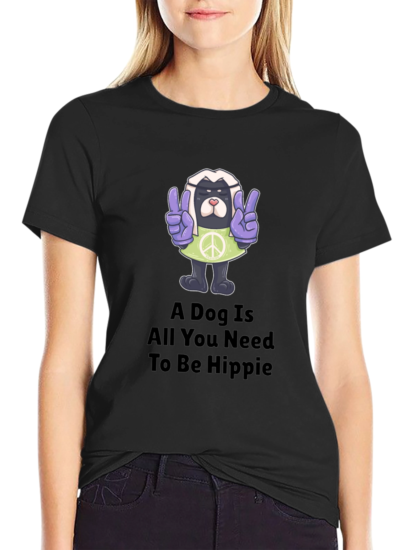 Hippie Dog Graphic T-Shirt - Peace & Love
