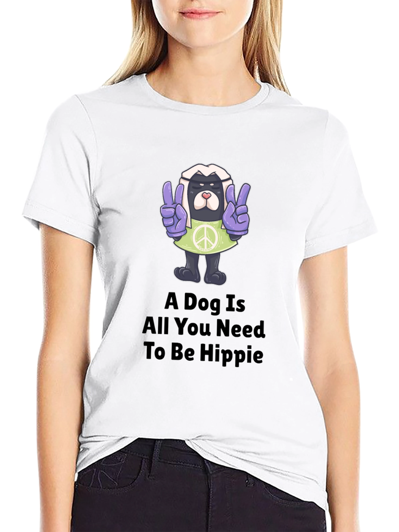 Hippie Dog Graphic T-Shirt - Peace & Love