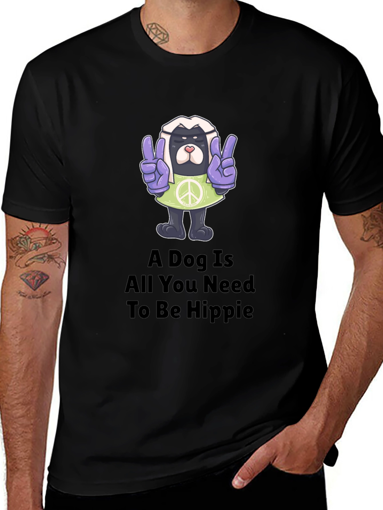 Hippie Dog Graphic T-Shirt - Peace & Love