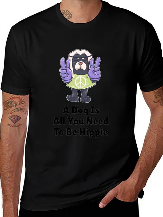 Hippie Dog Graphic T-Shirt - Peace & Love
