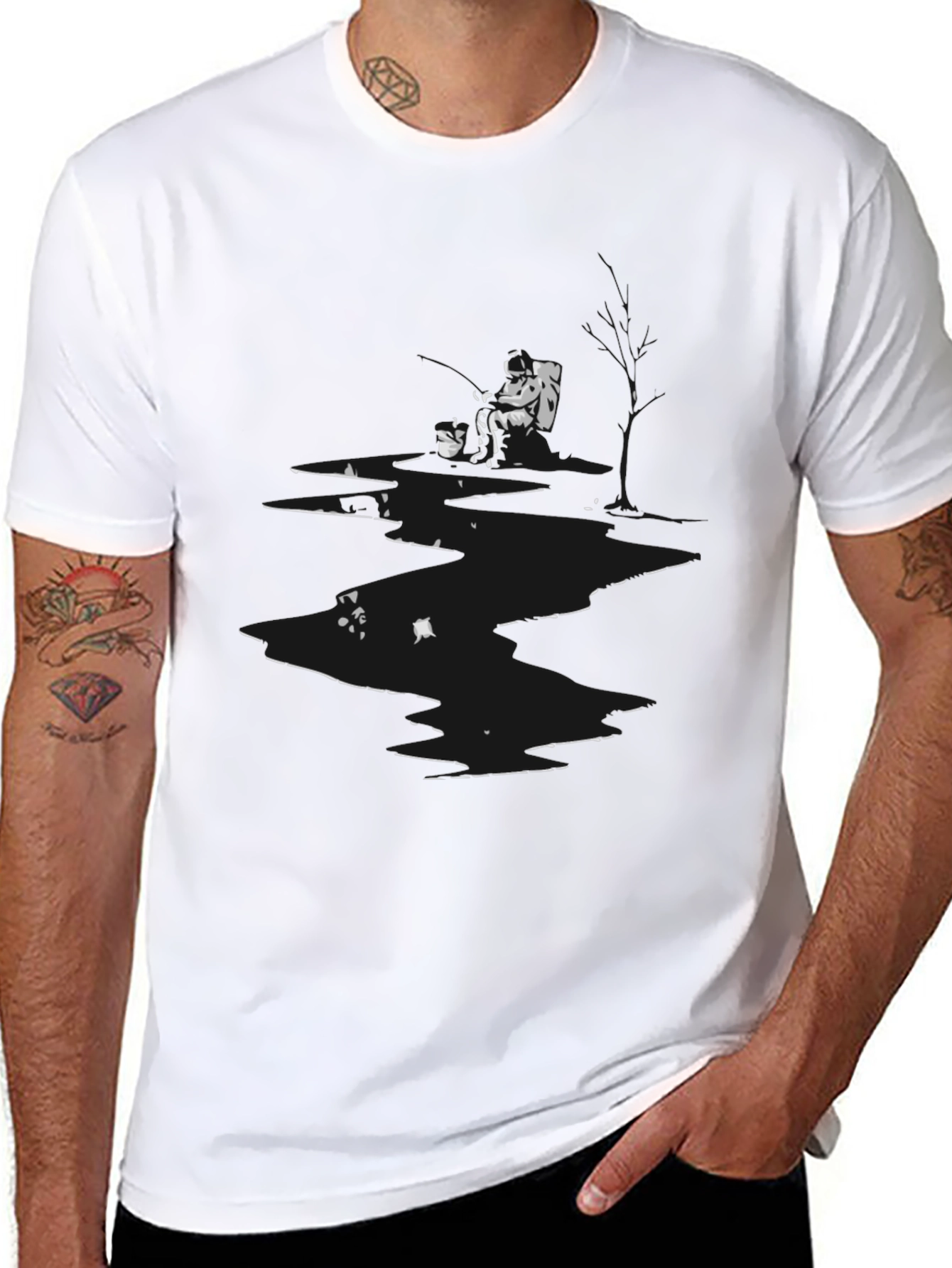 Monochrome Graphic Print Crew Neck Tee
