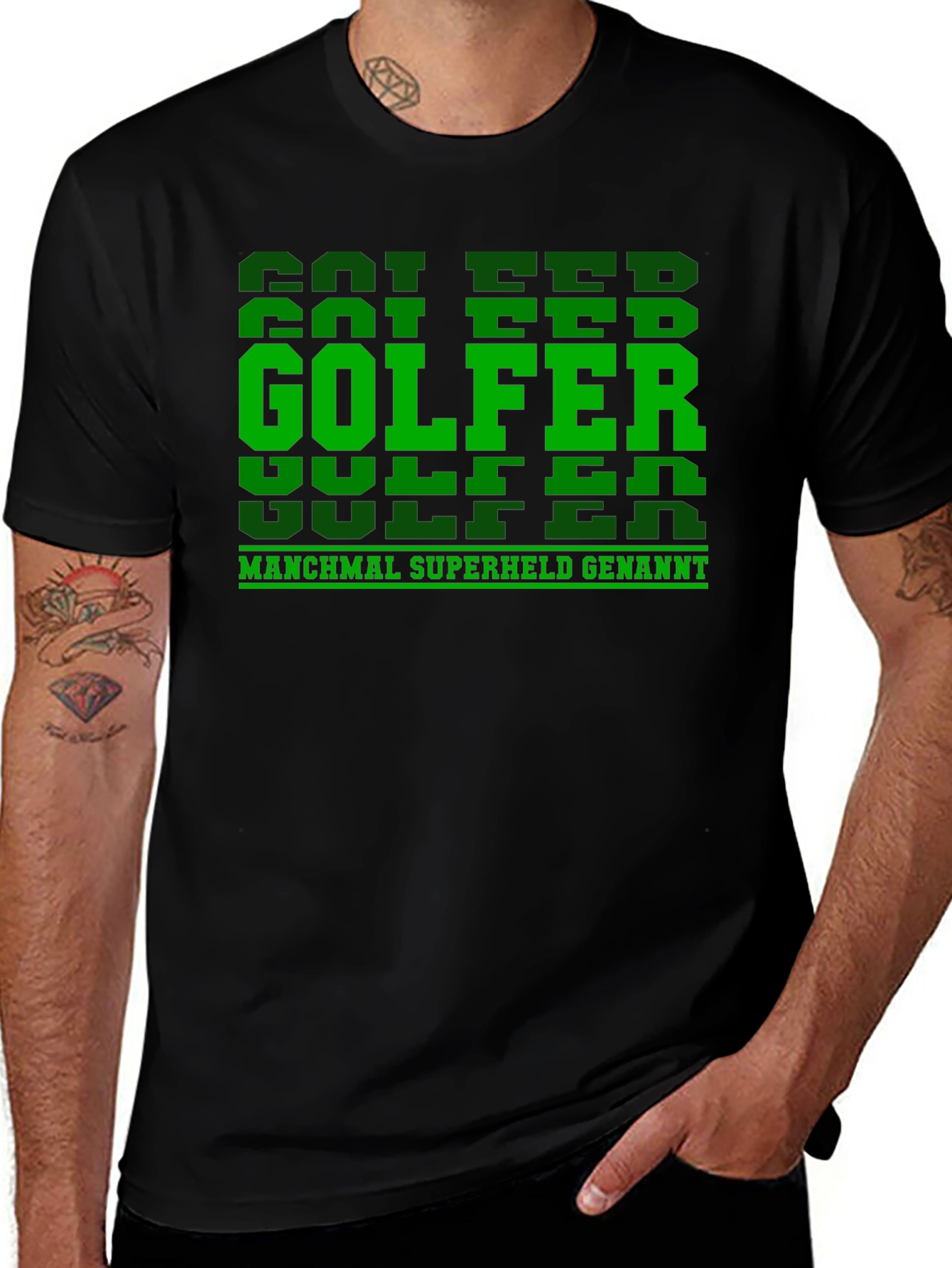Golfer Superhero Tee - German Text Funny Golf Shirt