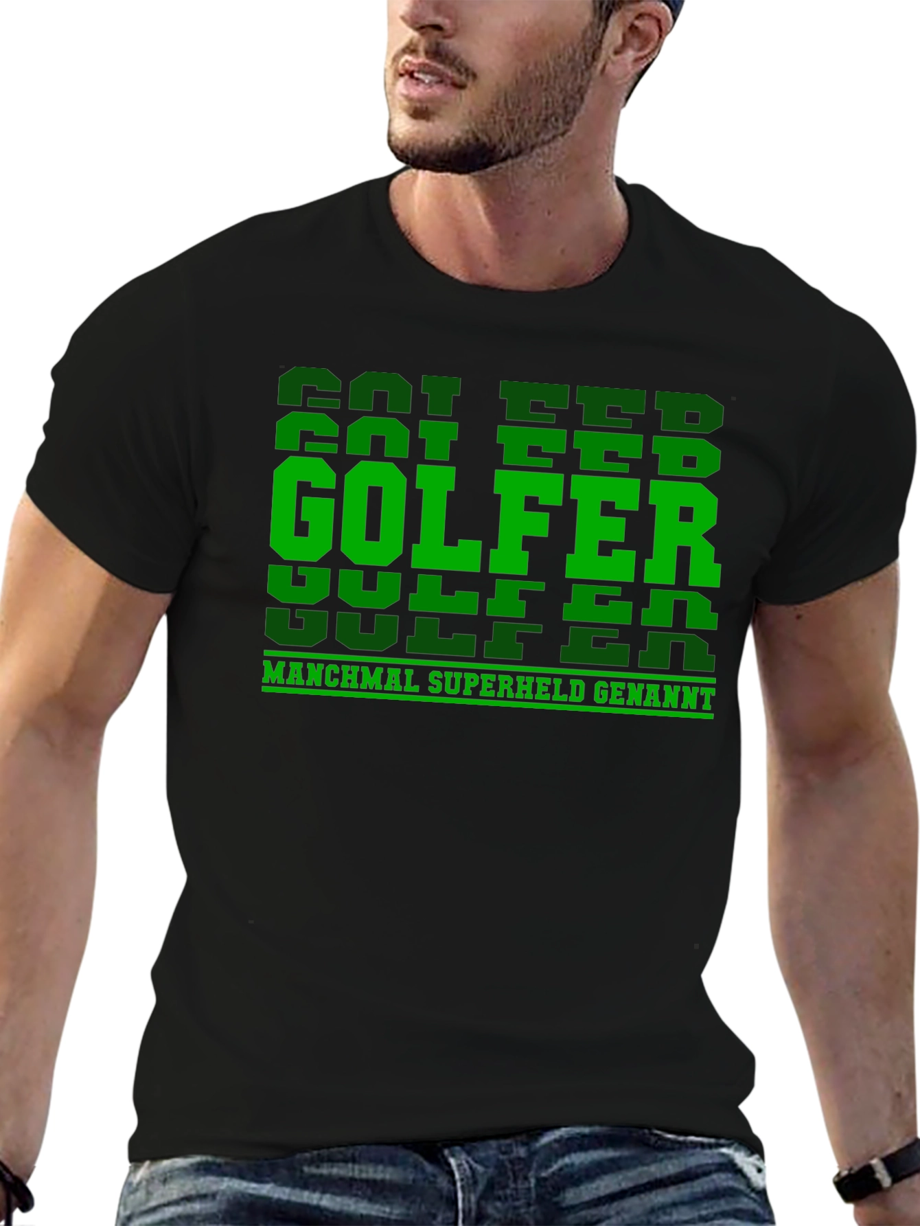 Golfer Superhero Tee - German Text Funny Golf Shirt