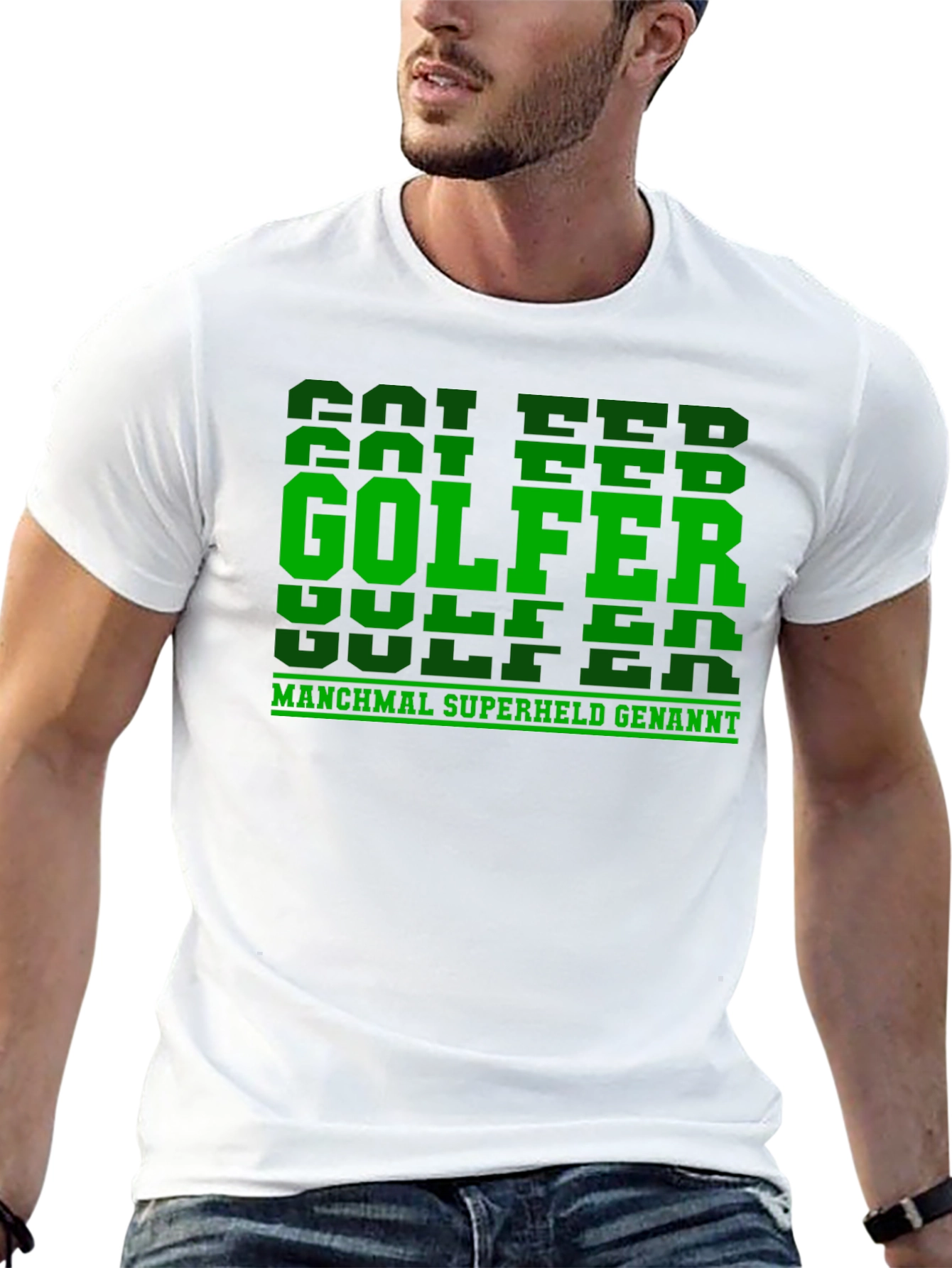 Golfer Superhero Tee - German Text Funny Golf Shirt