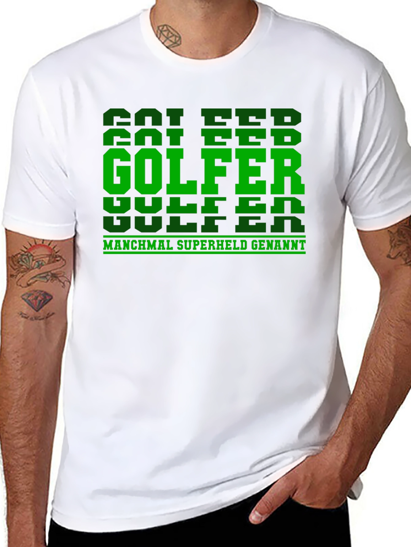 Golfer Superhero Tee - German Text Funny Golf Shirt