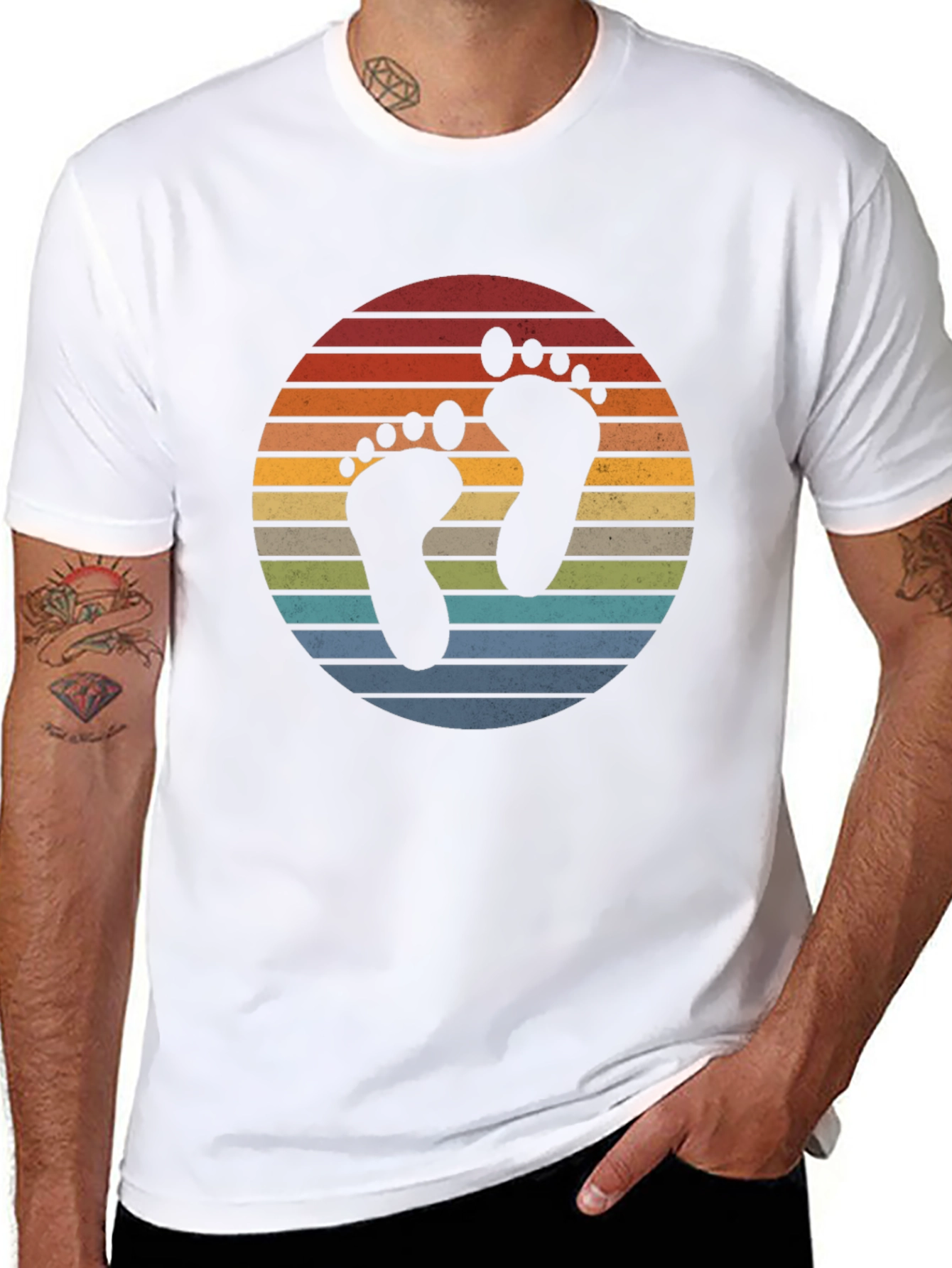 Retro Sunset Footprint Graphic T-Shirt
