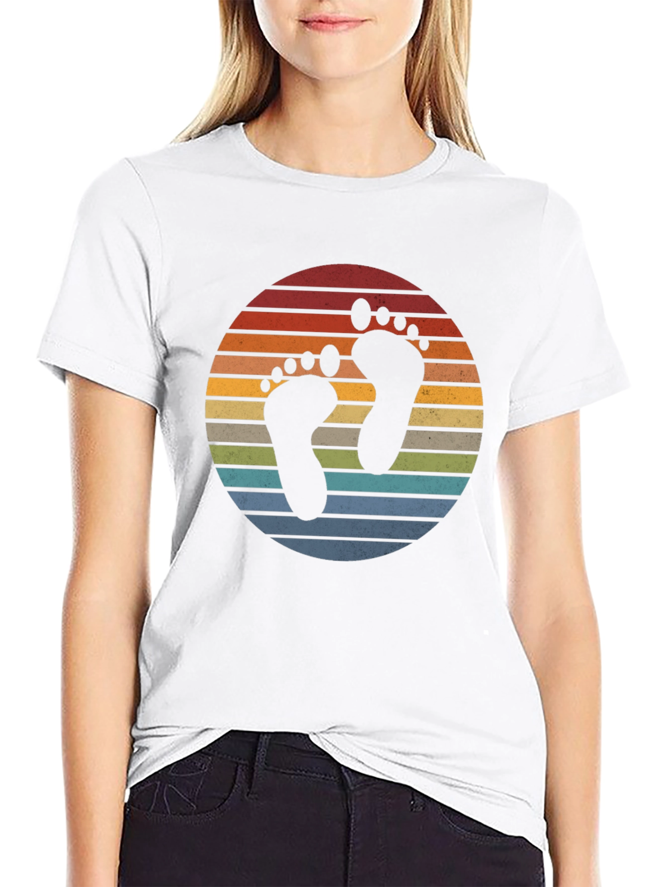 Retro Sunset Footprint Graphic T-Shirt