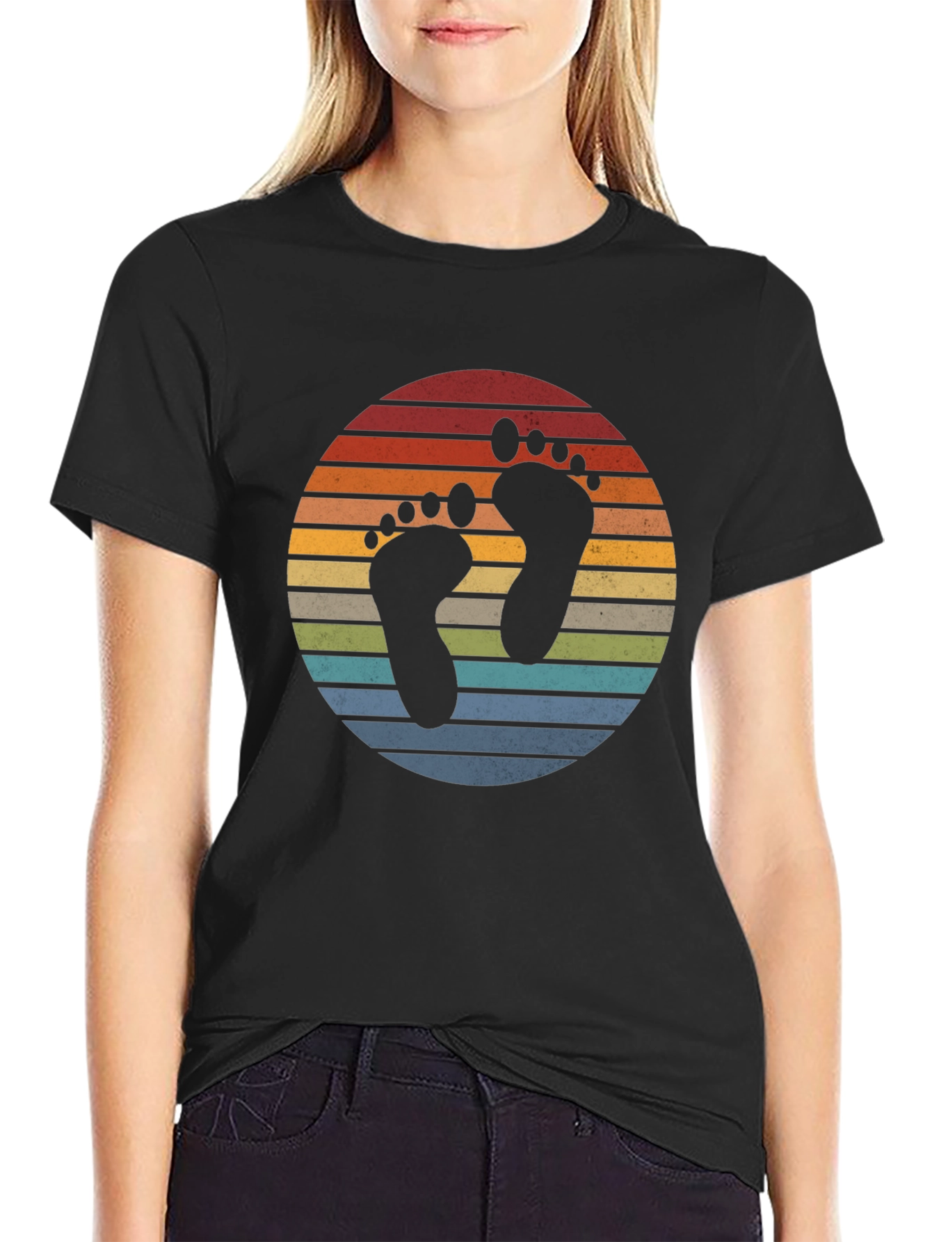 Retro Sunset Footprint Graphic T-Shirt