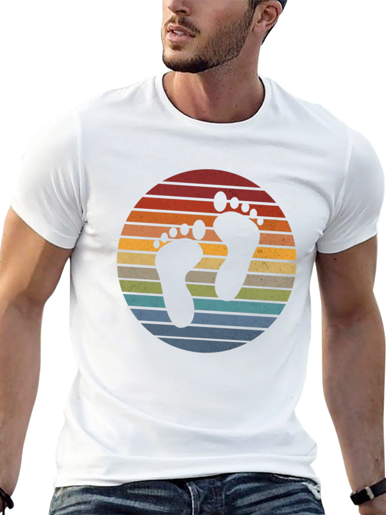 Retro Sunset Footprint Graphic T-Shirt